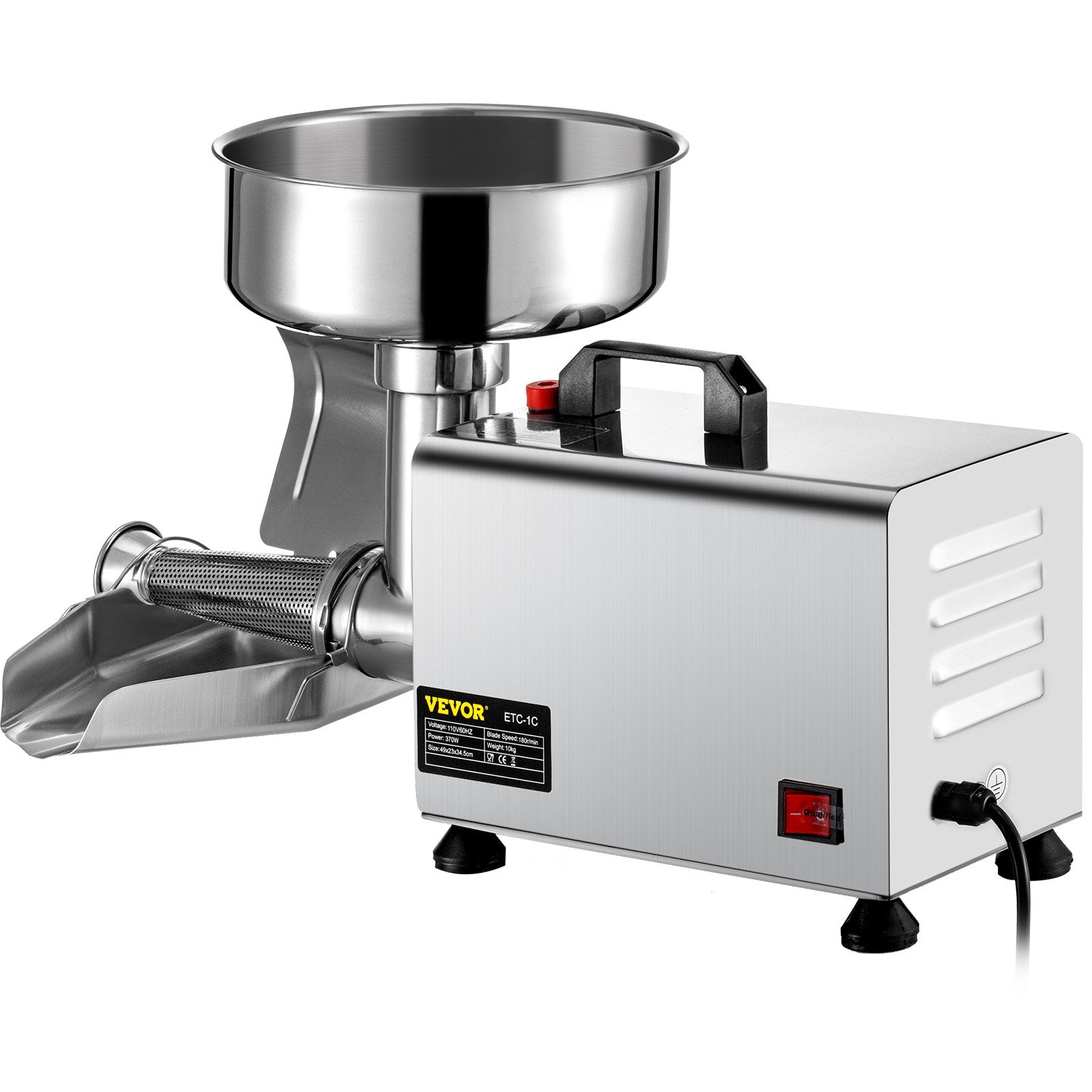 VEVOR 110V Electric Tomato Strainer 370W Commercial Grade Tomato Milling Machine Stainless Steel Tomato Press and Strainer 90-160 Kg/H Pure Copper Motor Food Strainer and Sauce Maker 