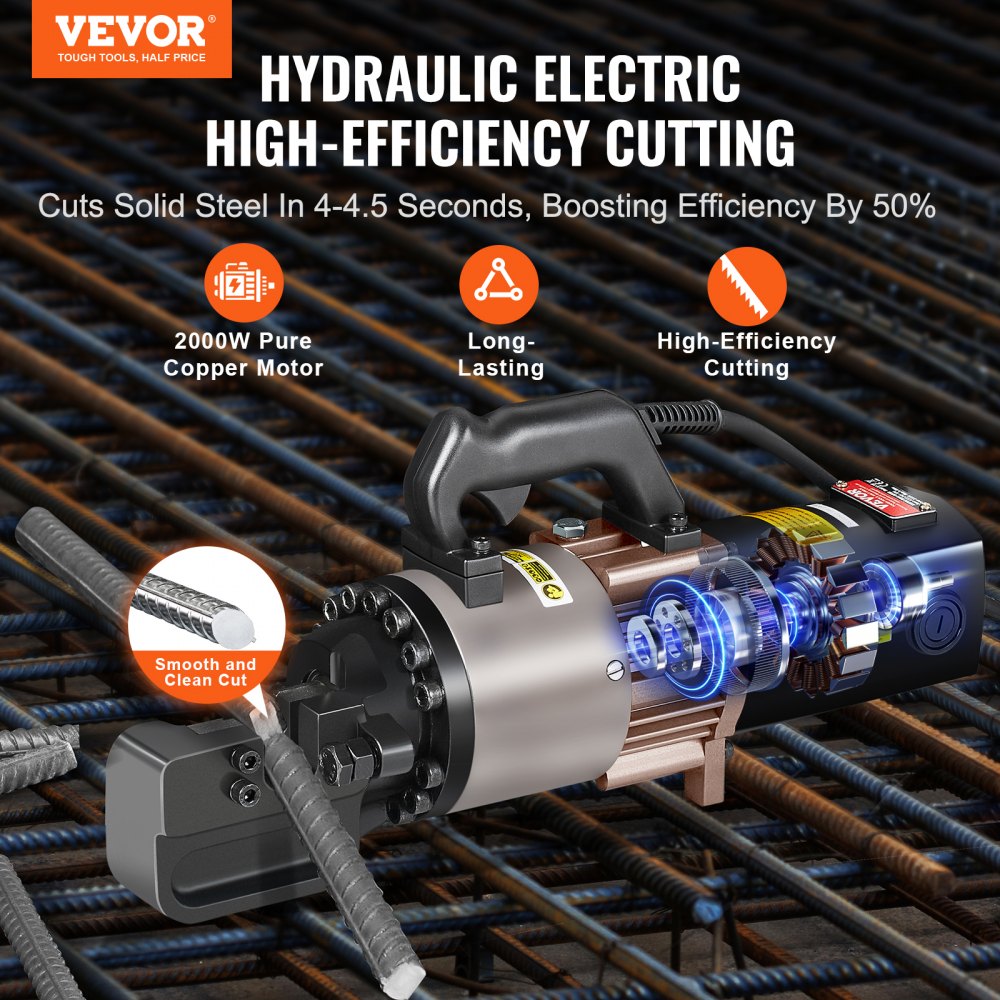 VEVOR 2000W Electric Hydraulic Rebar Cutter Cutting up to 1.1 Inch 5-28mm 