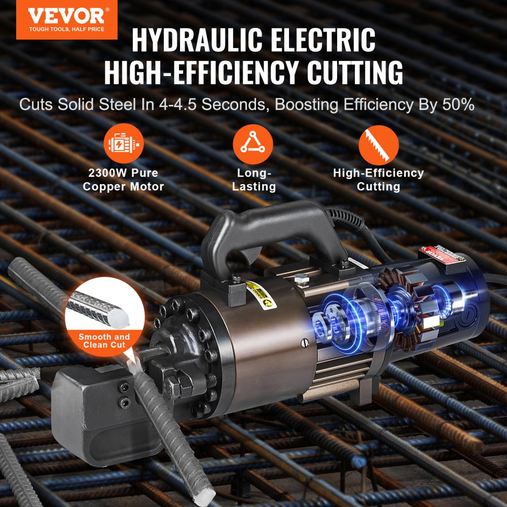 VEVOR 2300W Electric Hydraulic Rebar Cutter Cutting up to 1.26 Inch 5-32mm 