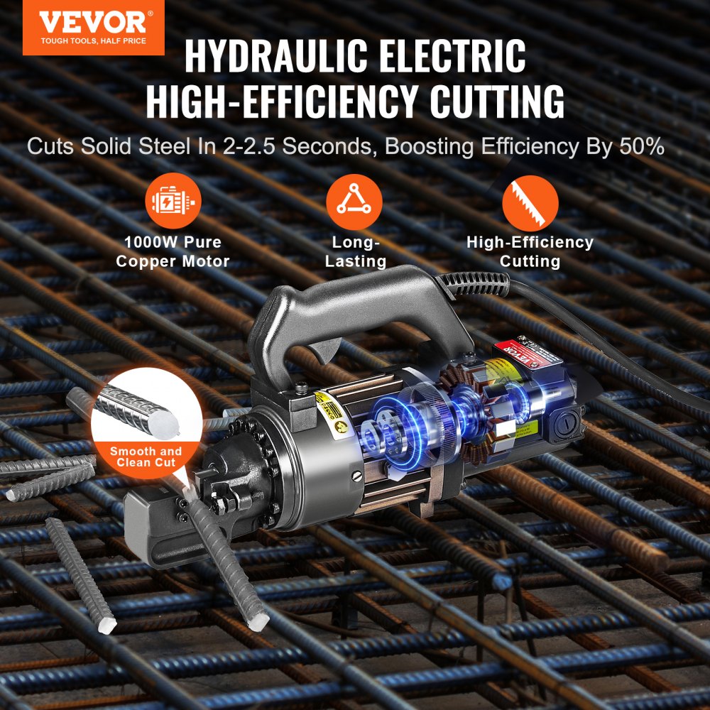 VEVOR 1000W Electric Hydraulic Rebar Cutter Cutting up to 5/8 Inch 4-16mm #5 