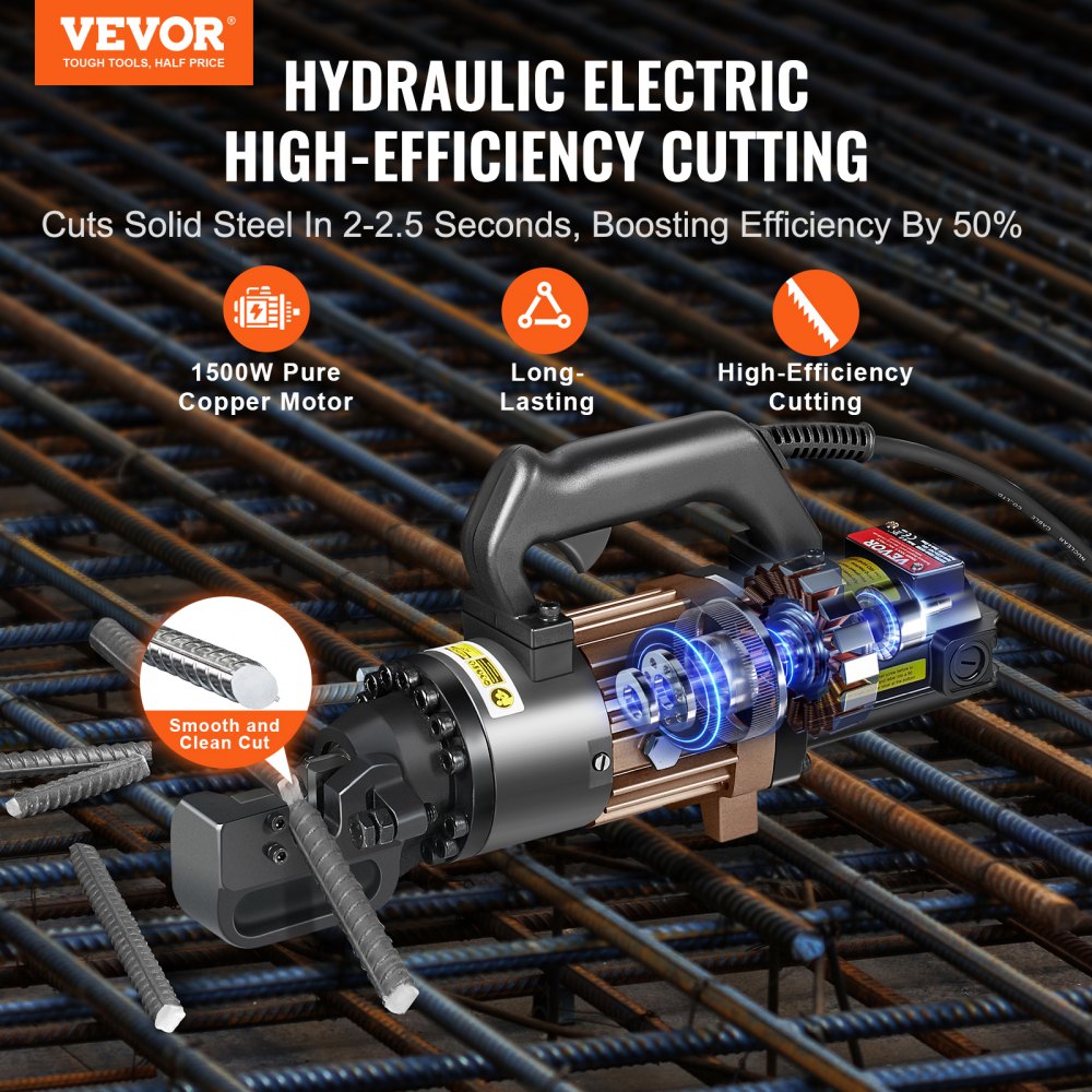 VEVOR 1500W Electric Hydraulic Rebar Cutter Cutting up to 7/8 Inch #7 4-22mm 