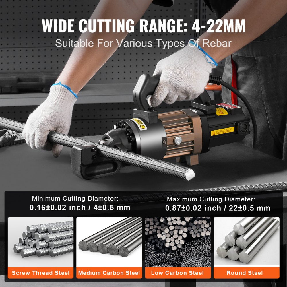 VEVOR 1500W Electric Hydraulic Rebar Cutter Cutting up to 7/8 Inch #7 4-22mm 