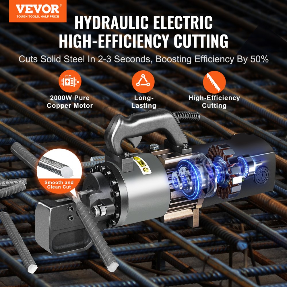 VEVOR 2000W Electric Hydraulic Rebar Cutter Cutting up to 1 Inch #8 4-25mm 