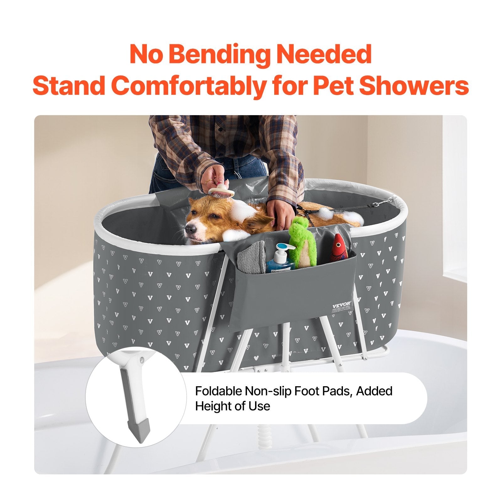 VEVOR Foldable Dog Bathtub Elevated Grey Shower Station for Small & Medium Pets 