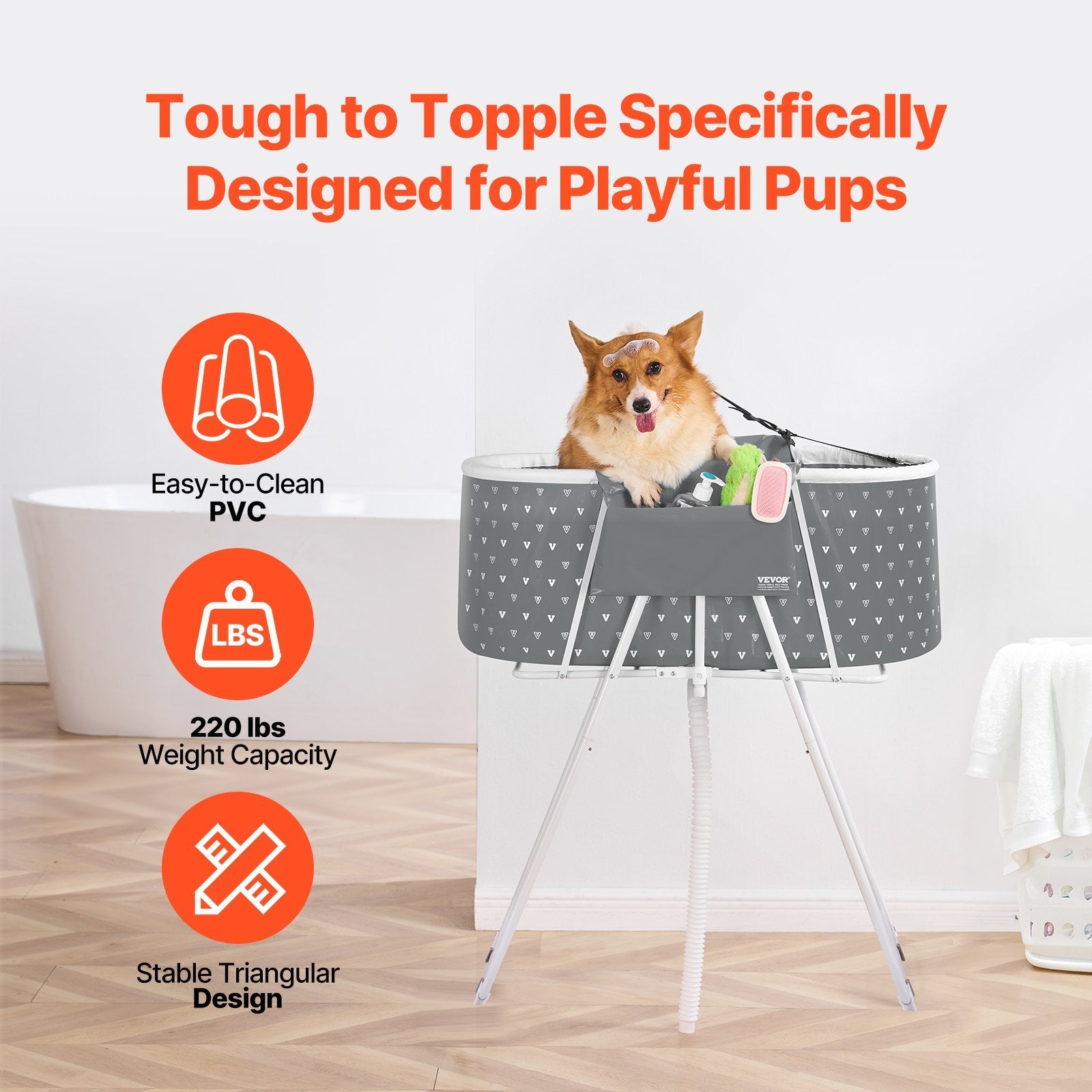 VEVOR Foldable Dog Bathtub Elevated Grey Shower Station for Small & Medium Pets 