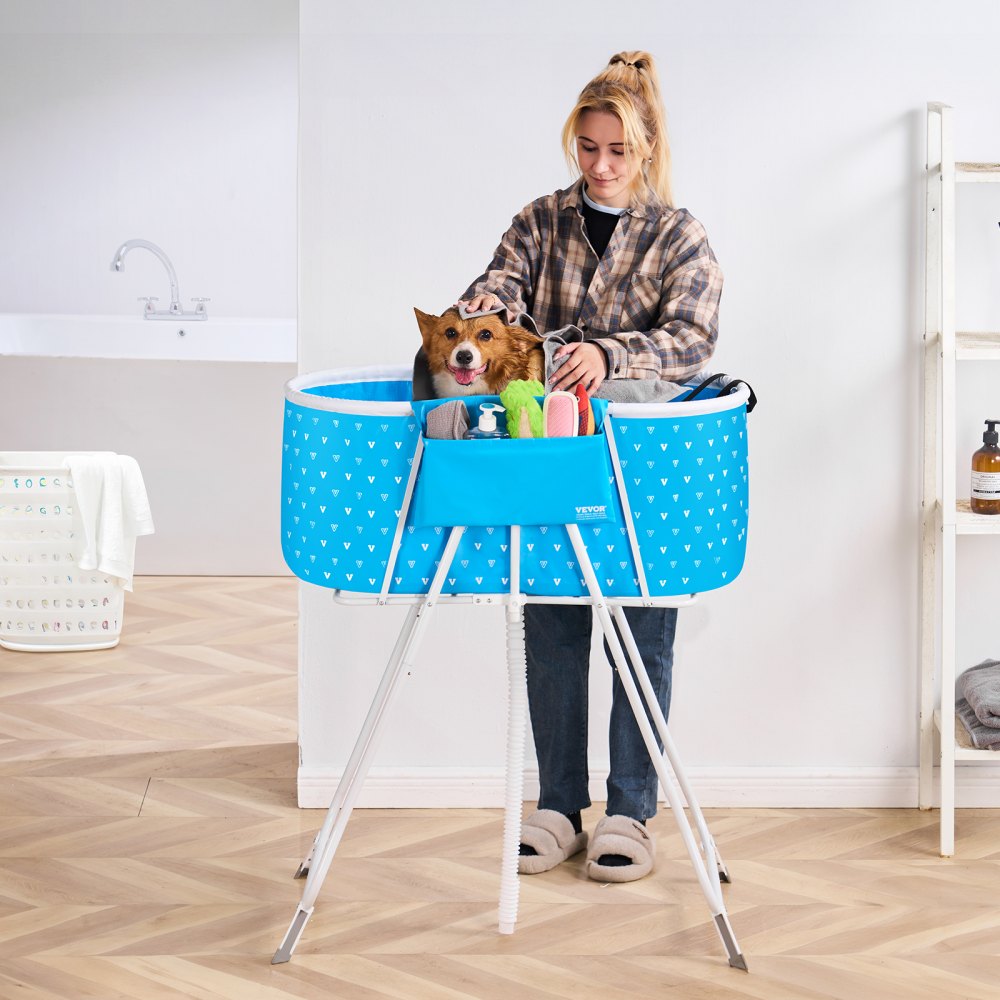 VEVOR Foldable Dog Bathtub Elevated Light Blue Pet Bathing Station for Dog & Cat 