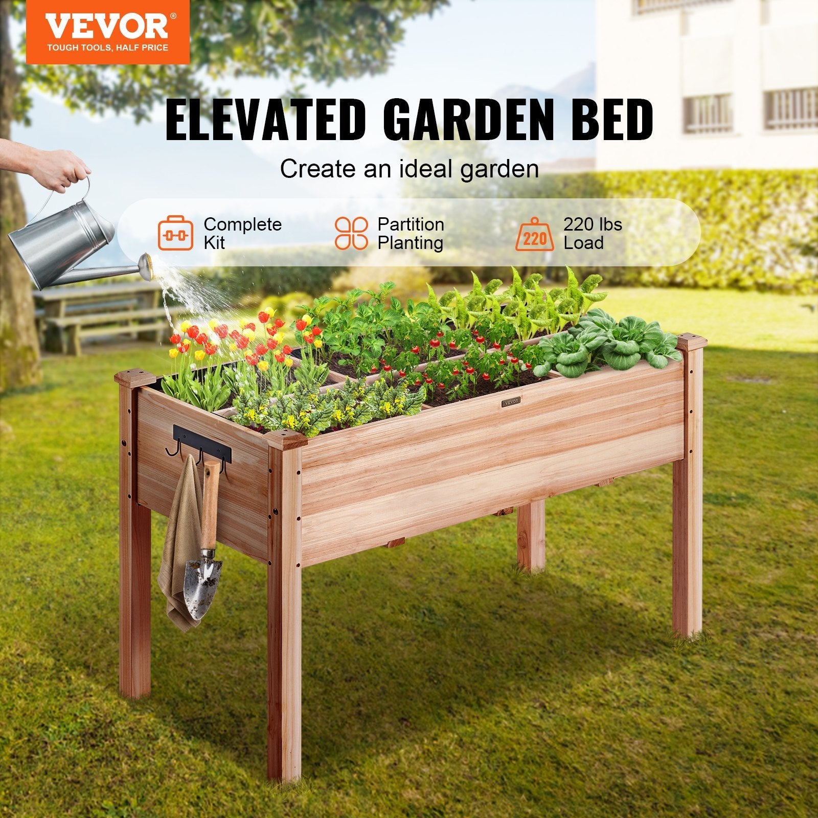 VEVOR Raised Garden Bed, 47.2 x 22.8 x 30 inch Wooden Planter Box, Elevated Outdoor Planting Boxes with Legs, for Growing Flowers/Vegetables/Herbs in Backyard/Garden/Patio/Balcony, Burlywood 