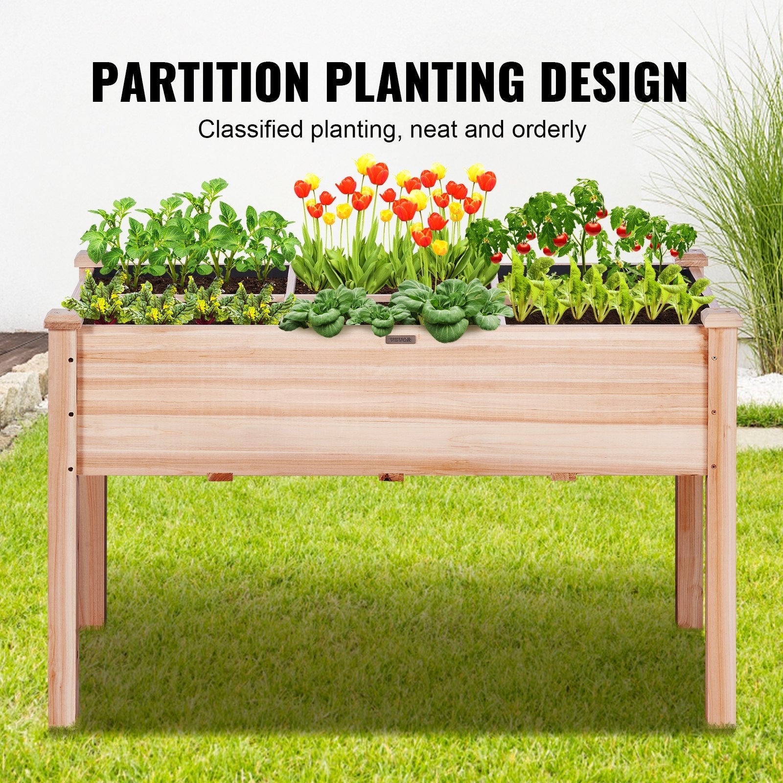VEVOR Raised Garden Bed, 47.2 x 22.8 x 30 inch Wooden Planter Box, Elevated Outdoor Planting Boxes with Legs, for Growing Flowers/Vegetables/Herbs in Backyard/Garden/Patio/Balcony, Burlywood 