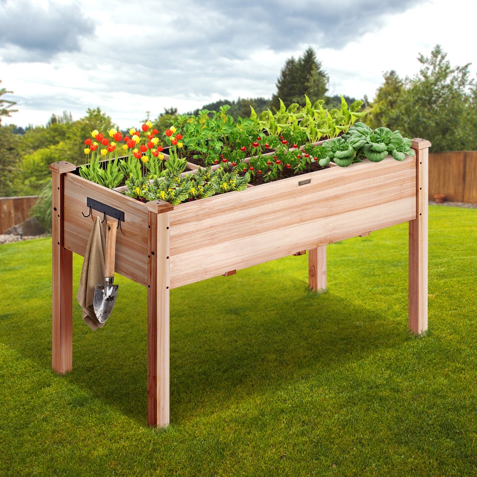 VEVOR Raised Garden Bed, 47.2 x 22.8 x 30 inch Wooden Planter Box, Elevated Outdoor Planting Boxes with Legs, for Growing Flowers/Vegetables/Herbs in Backyard/Garden/Patio/Balcony, Burlywood 