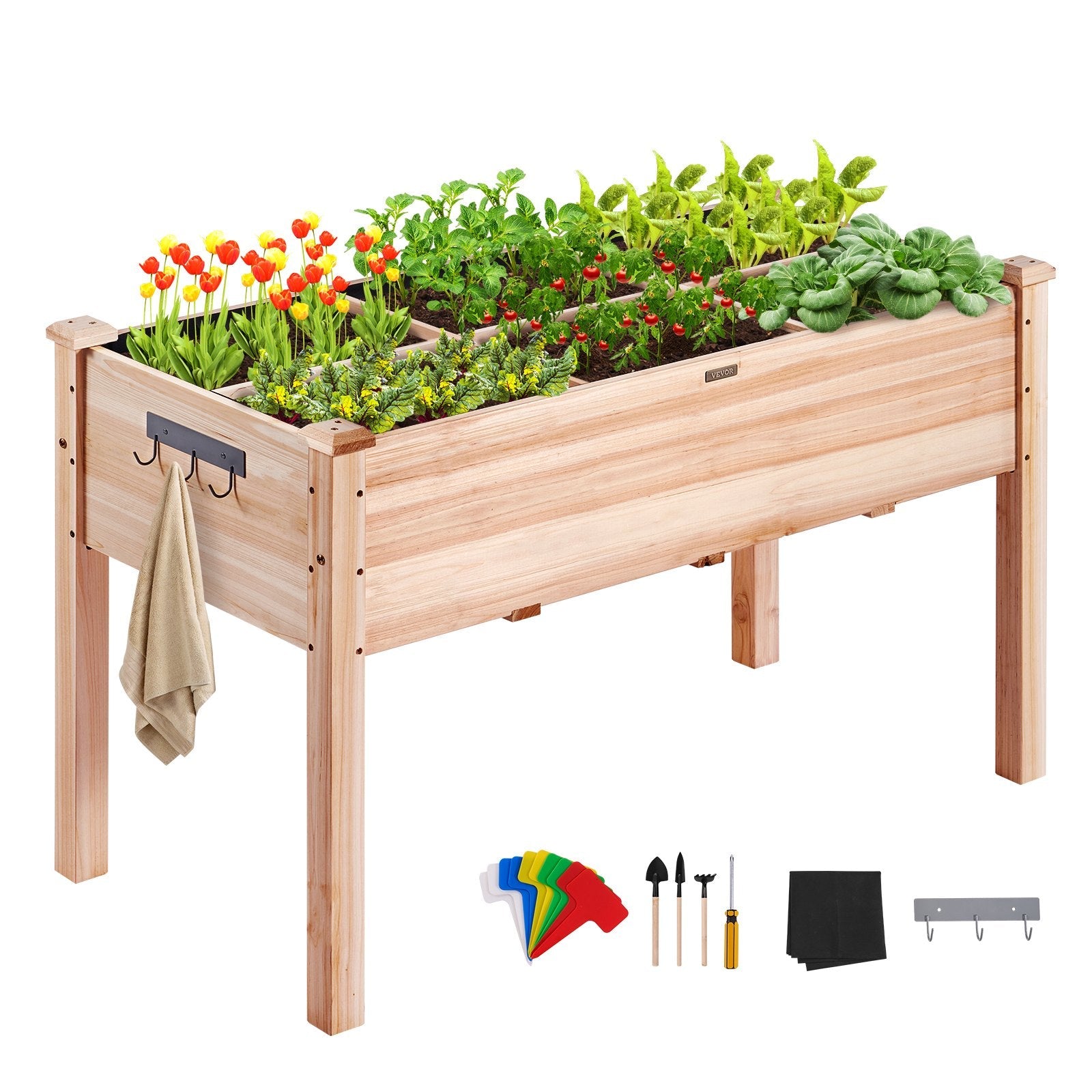 VEVOR Raised Garden Bed, 47.2 x 22.8 x 30 inch Wooden Planter Box, Elevated Outdoor Planting Boxes with Legs, for Growing Flowers/Vegetables/Herbs in Backyard/Garden/Patio/Balcony, Burlywood 