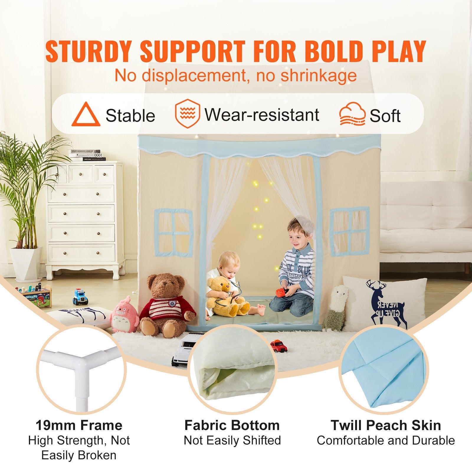 VEVOR Kids Play Tent, Kids Tent for Kids 1-5 Years Old, Toddler Tent with Mat and Tent Lamp, Tent for Kids with Windows for Indoor and Outdoor, Play House Castle Tent for Boys and Girls, Beige 