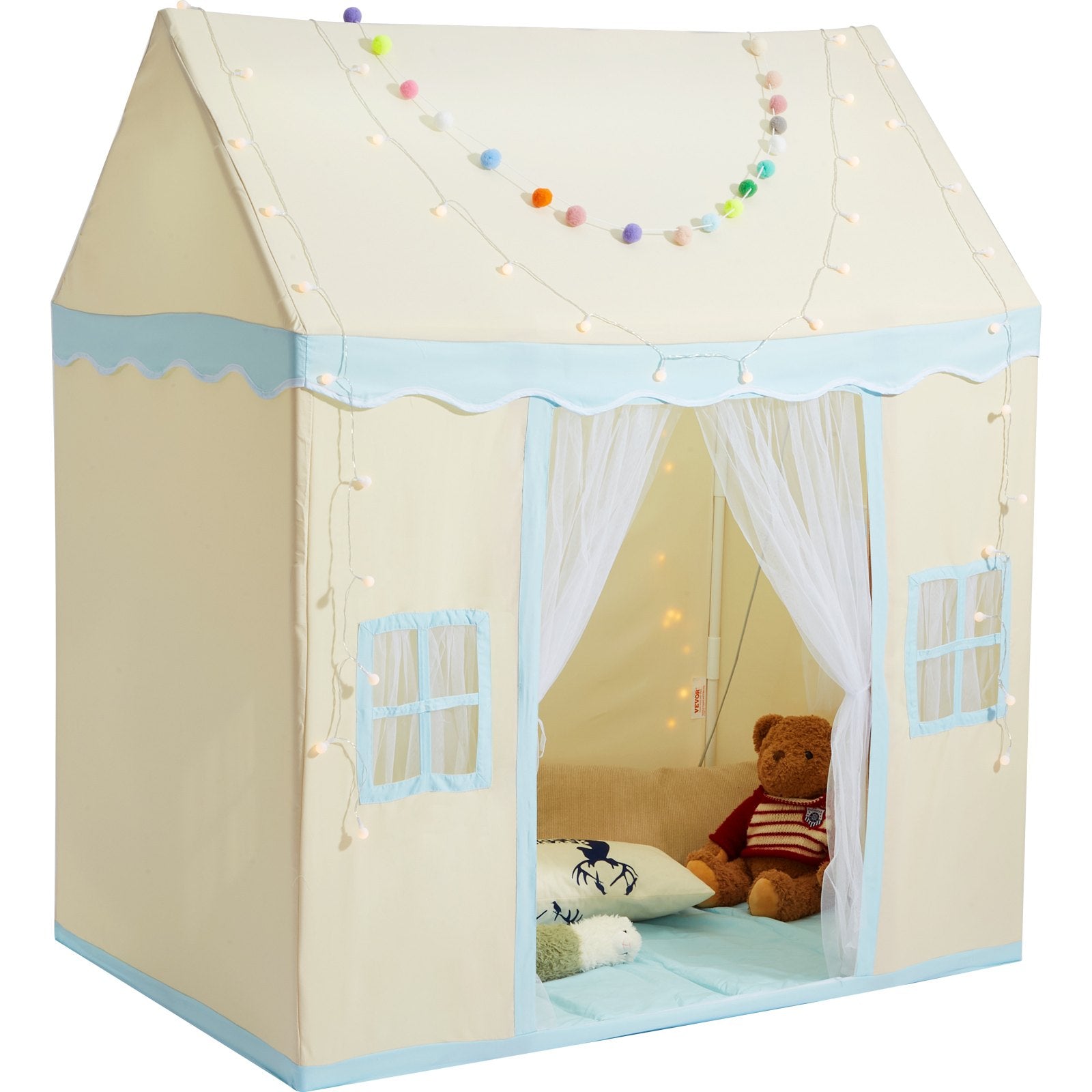 VEVOR Kids Play Tent, Kids Tent for Kids 1-5 Years Old, Toddler Tent with Mat and Tent Lamp, Tent for Kids with Windows for Indoor and Outdoor, Play House Castle Tent for Boys and Girls, Beige 