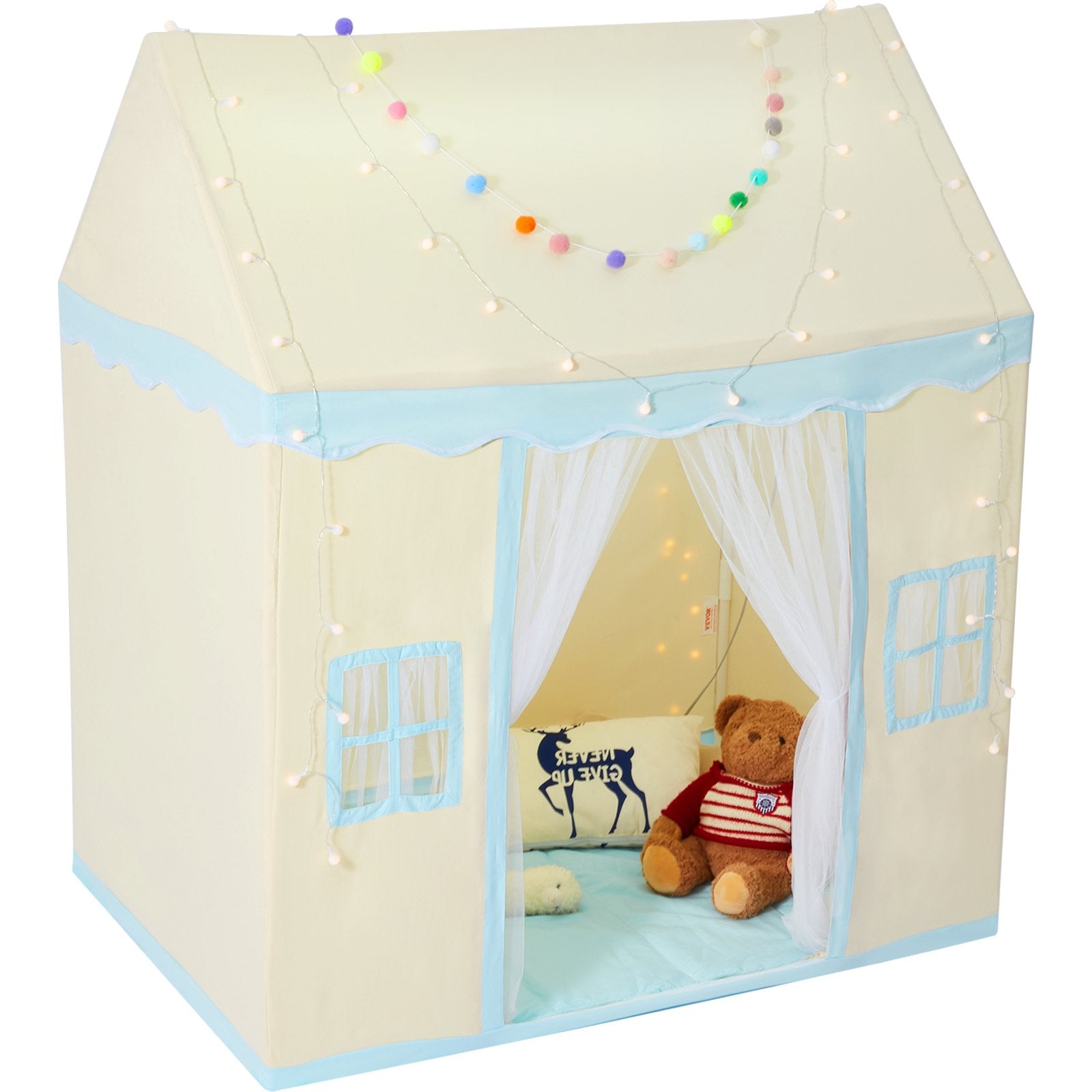 VEVOR Kids Play Tent, Kids Tent for Kids 1-5 Years Old, Toddler Tent with Mat and Tent Lamp, Tent for Kids with Windows for Indoor and Outdoor, Play House Castle Tent for Boys and Girls, Beige 
