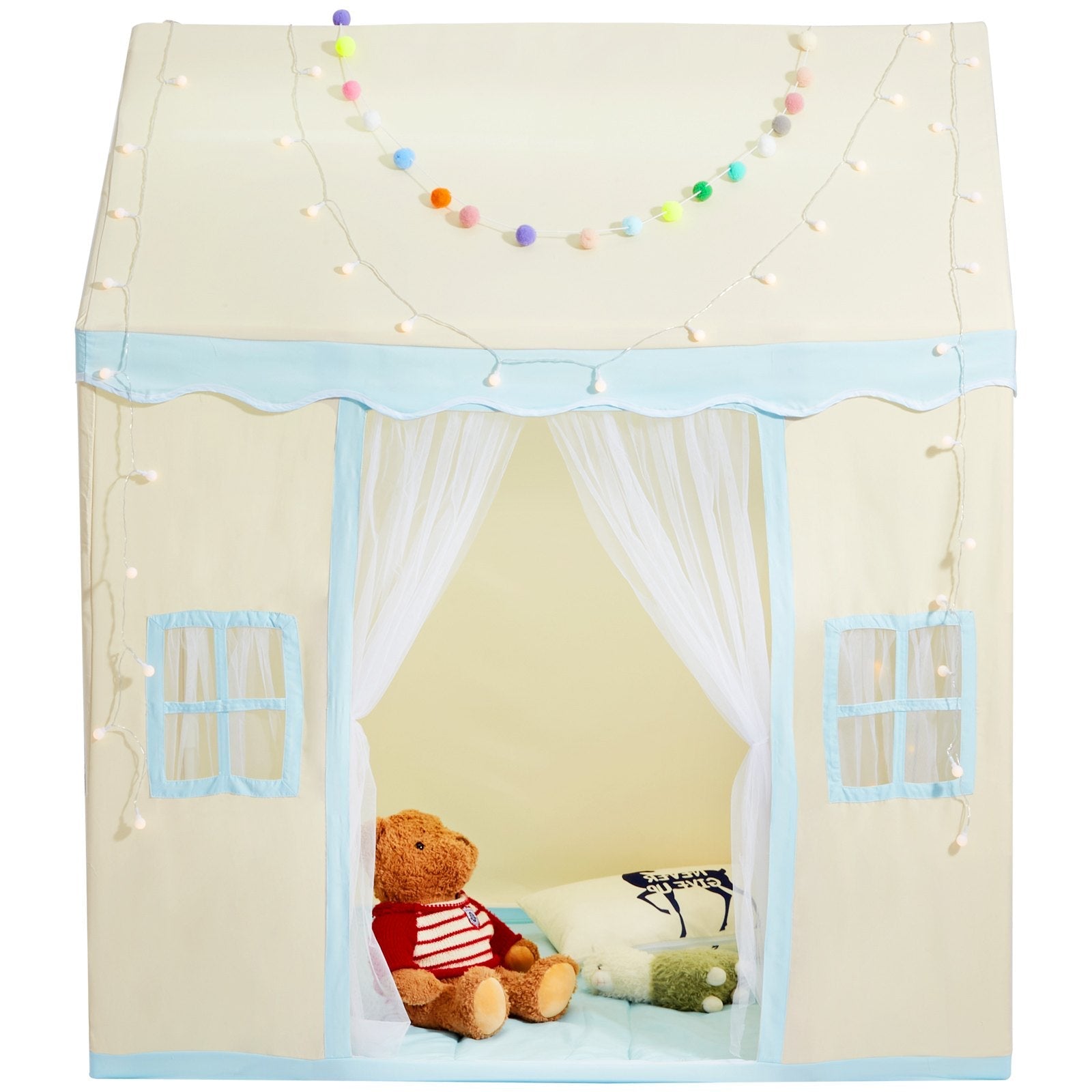 VEVOR Kids Play Tent, Kids Tent for Kids 1-5 Years Old, Toddler Tent with Mat and Tent Lamp, Tent for Kids with Windows for Indoor and Outdoor, Play House Castle Tent for Boys and Girls, Beige 