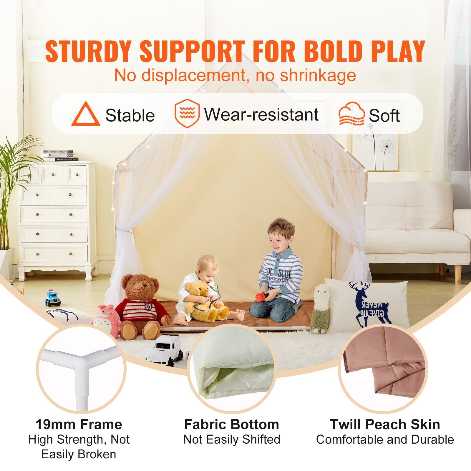 VEVOR Kids Play Tent, Kids Tent for Kids 1-5 Years Old, Toddler Tent with Mat and Tent Lamp, Tent for Kids with Windows for Indoor and Outdoor, Yurt Tent for Boys and Girls, Beige 