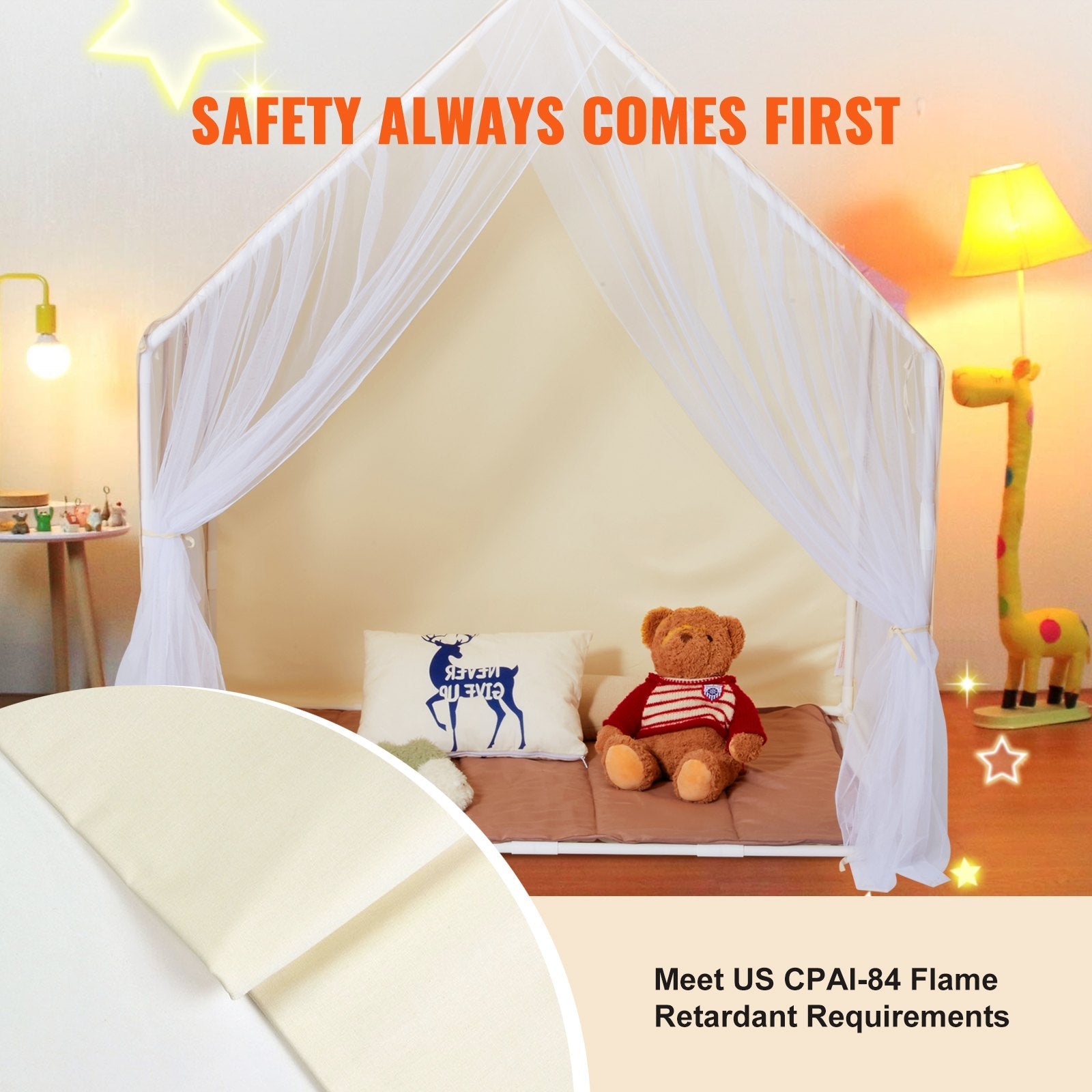 VEVOR Kids Play Tent, Kids Tent for Kids 1-5 Years Old, Toddler Tent with Mat and Tent Lamp, Tent for Kids with Windows for Indoor and Outdoor, Yurt Tent for Boys and Girls, Beige 