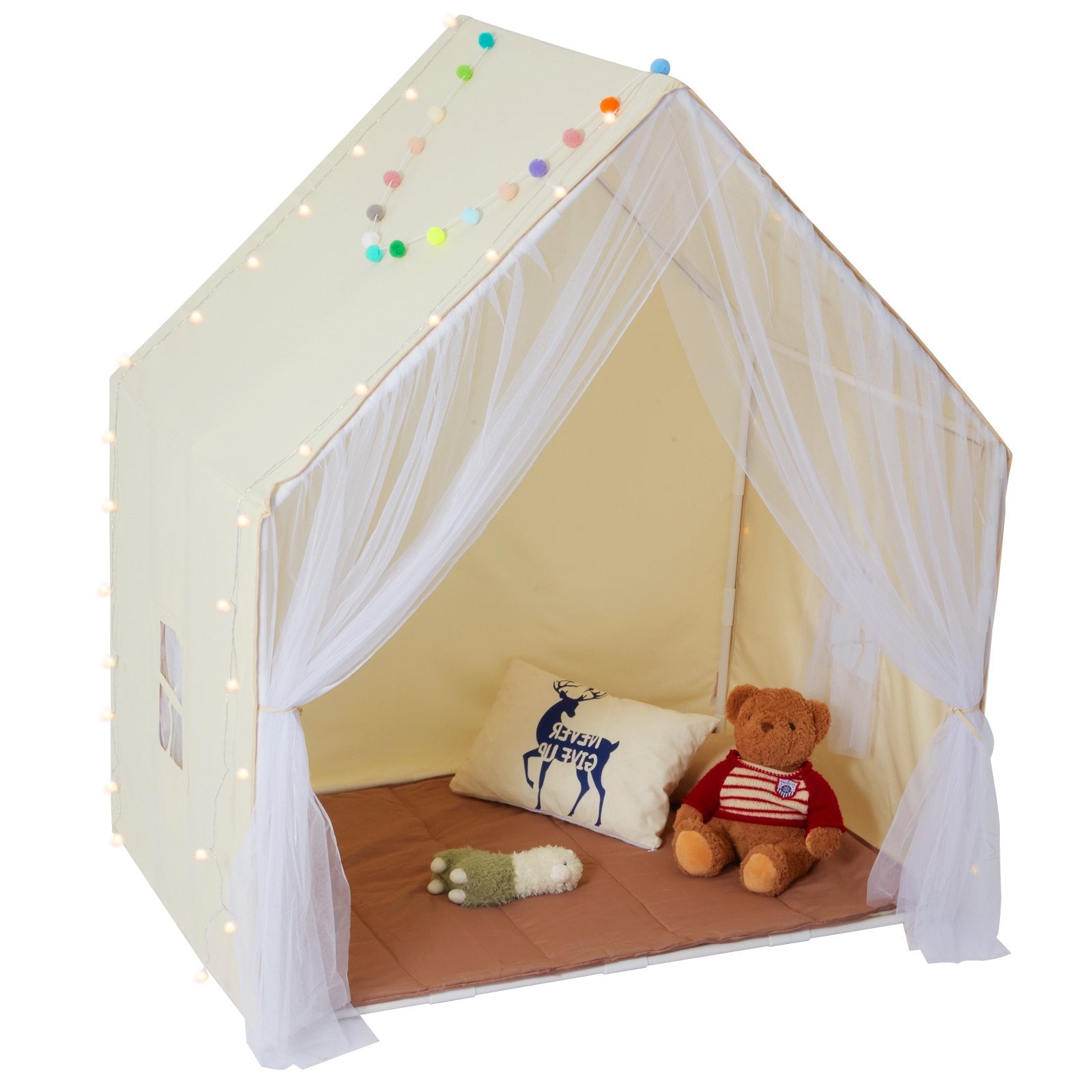 VEVOR Kids Play Tent, Kids Tent for Kids 1-5 Years Old, Toddler Tent with Mat and Tent Lamp, Tent for Kids with Windows for Indoor and Outdoor, Yurt Tent for Boys and Girls, Beige 