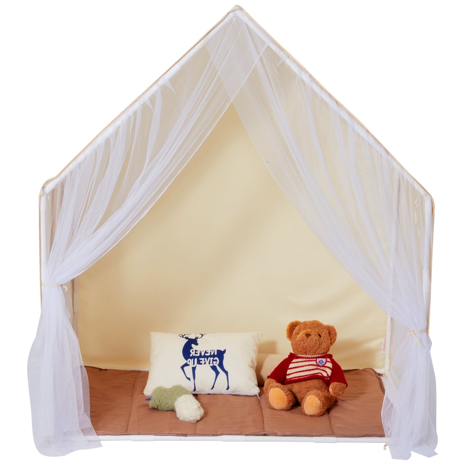VEVOR Kids Play Tent, Kids Tent for Kids 1-5 Years Old, Toddler Tent with Mat and Tent Lamp, Tent for Kids with Windows for Indoor and Outdoor, Yurt Tent for Boys and Girls, Beige 