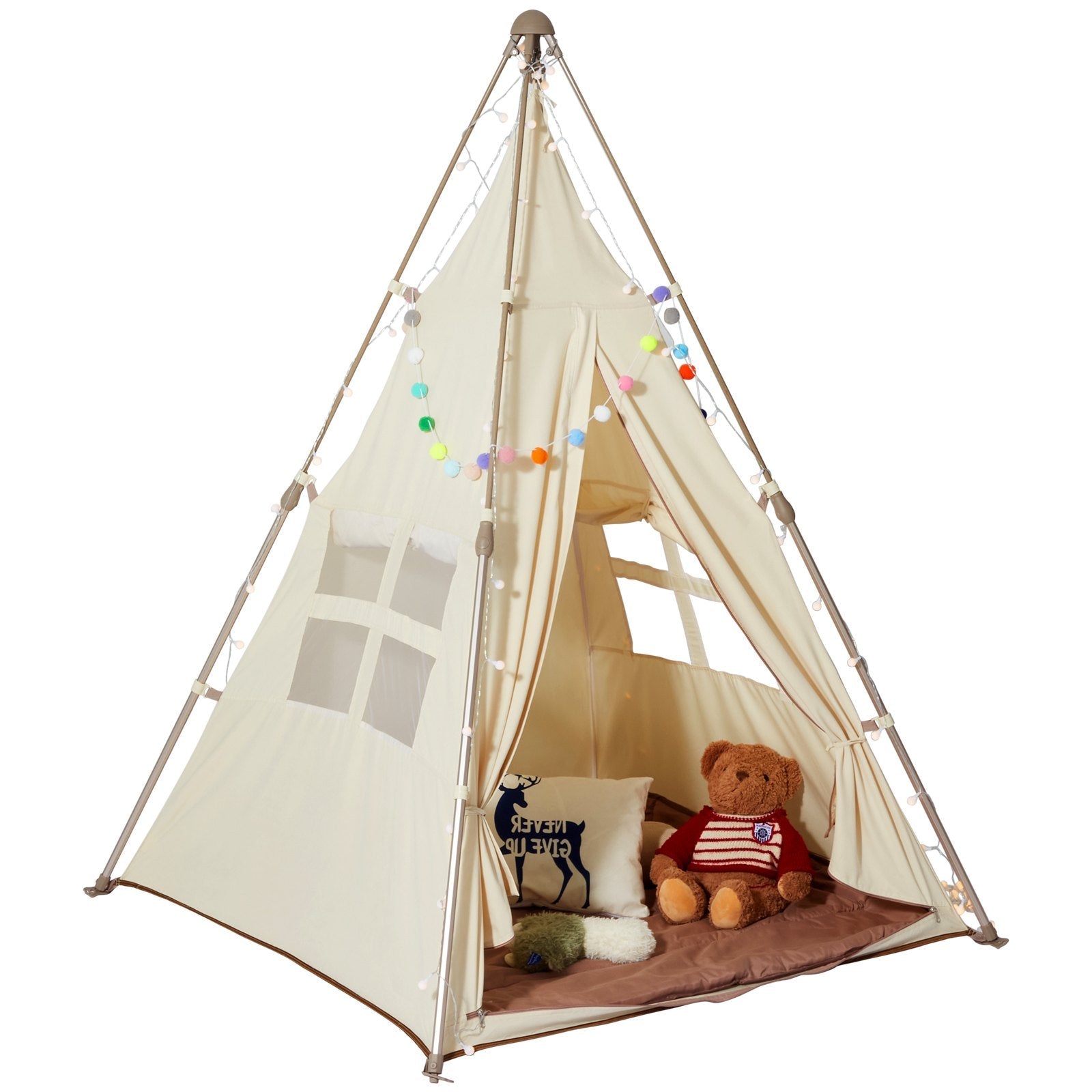 VEVOR Kids Play Tent, Teepee Tent for Kids 1-5 Years Old, Foldable Toddler Tent with Mat and Carrying Bag, Tent for Kids with Windows for Indoor and Outdoor, Kids Tent for Boys and Girls, Beige 