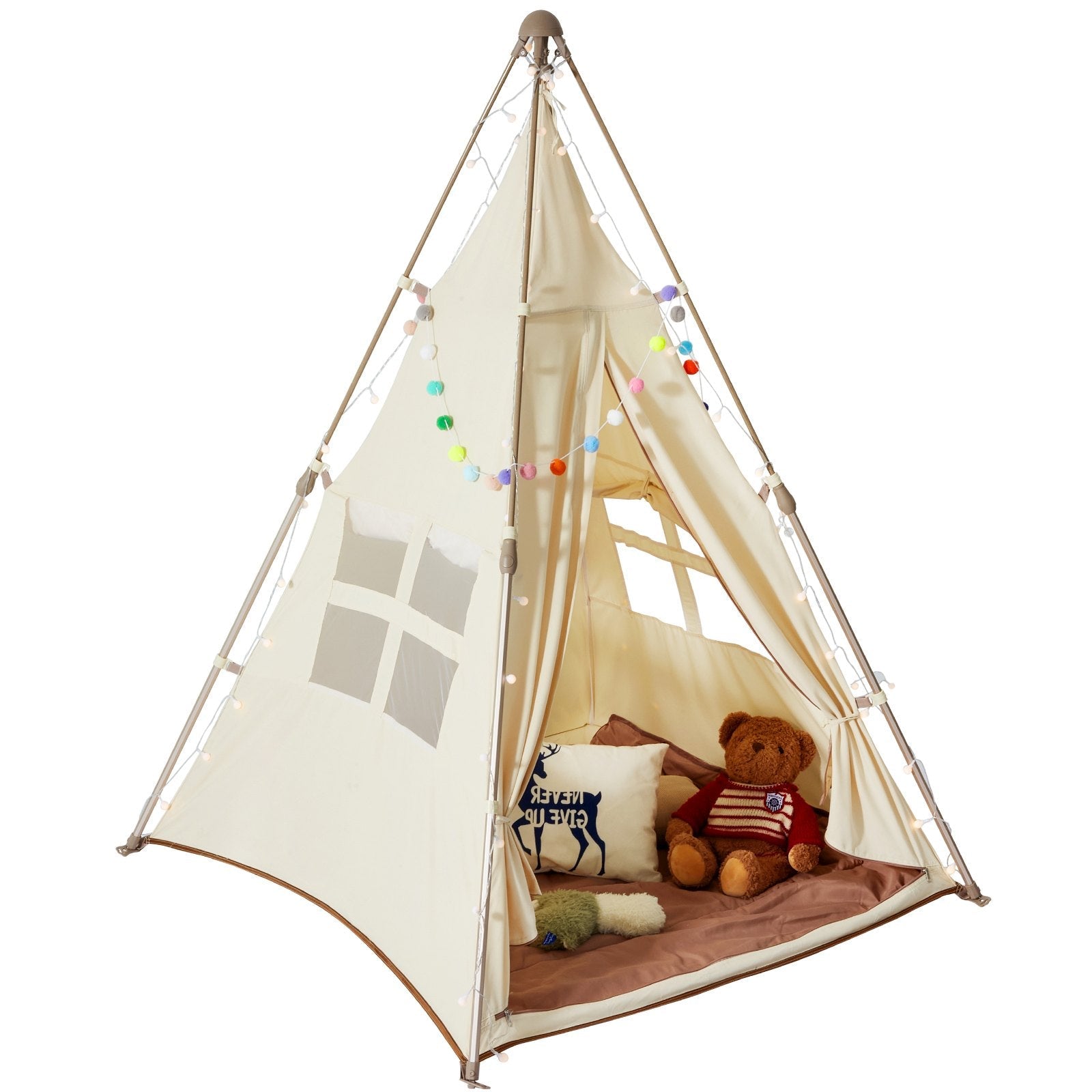 VEVOR Kids Play Tent, Teepee Tent for Kids 1-5 Years Old, Foldable Toddler Tent with Mat and Carrying Bag, Tent for Kids with Windows for Indoor and Outdoor, Kids Tent for Boys and Girls, Beige 