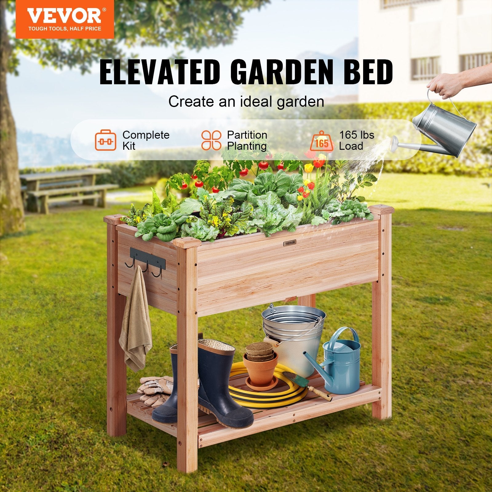 VEVOR Wooden Raised Garden Bed Planter Box 33.9x18.1x30" Flower Vegetable Herb 