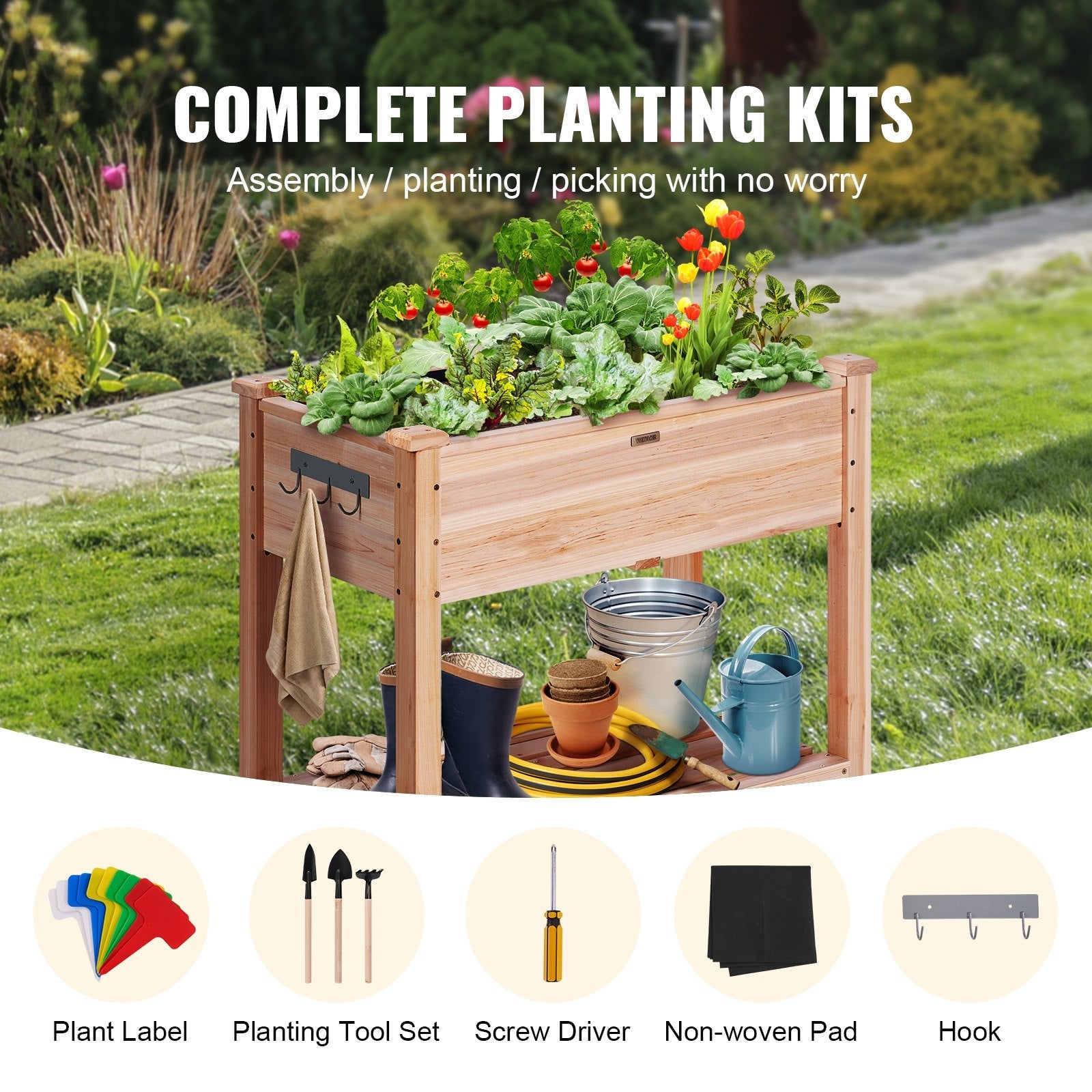 VEVOR Wooden Raised Garden Bed Planter Box 33.9x18.1x30" Flower Vegetable Herb 