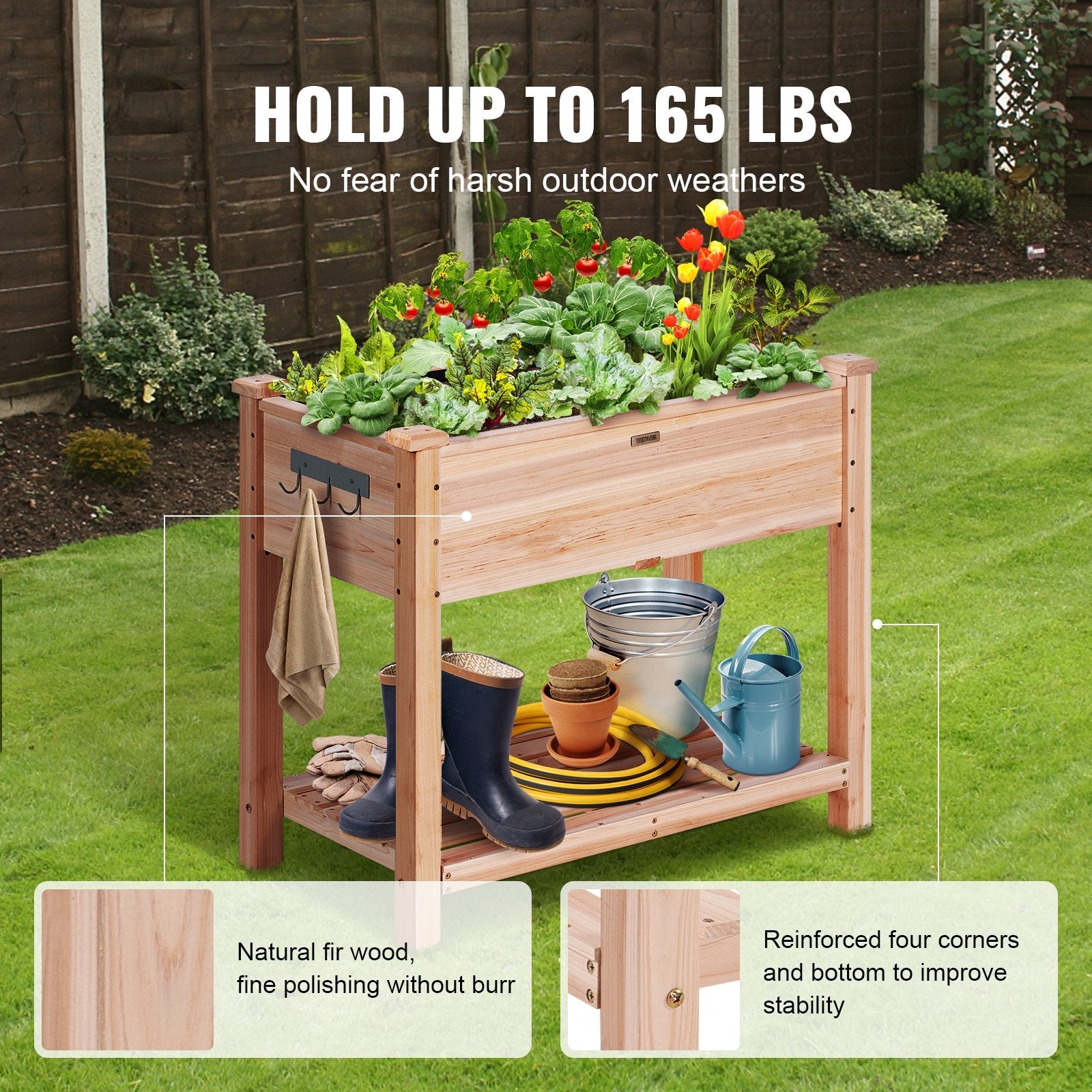 VEVOR Wooden Raised Garden Bed Planter Box 33.9x18.1x30" Flower Vegetable Herb 