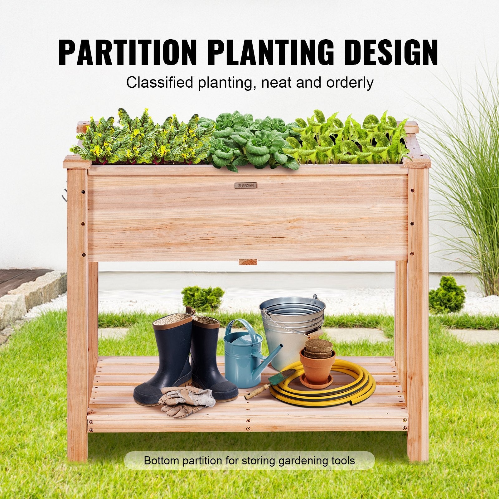 VEVOR Wooden Raised Garden Bed Planter Box 33.9x18.1x30" Flower Vegetable Herb 