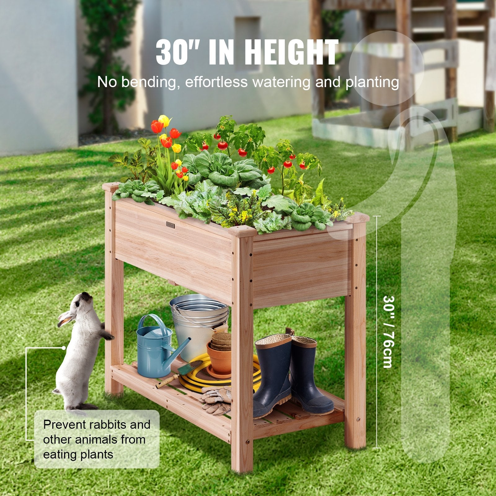 VEVOR Wooden Raised Garden Bed Planter Box 33.9x18.1x30" Flower Vegetable Herb 