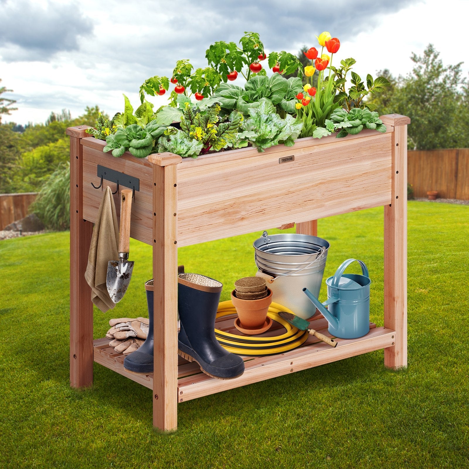 VEVOR Wooden Raised Garden Bed Planter Box 33.9x18.1x30" Flower Vegetable Herb 