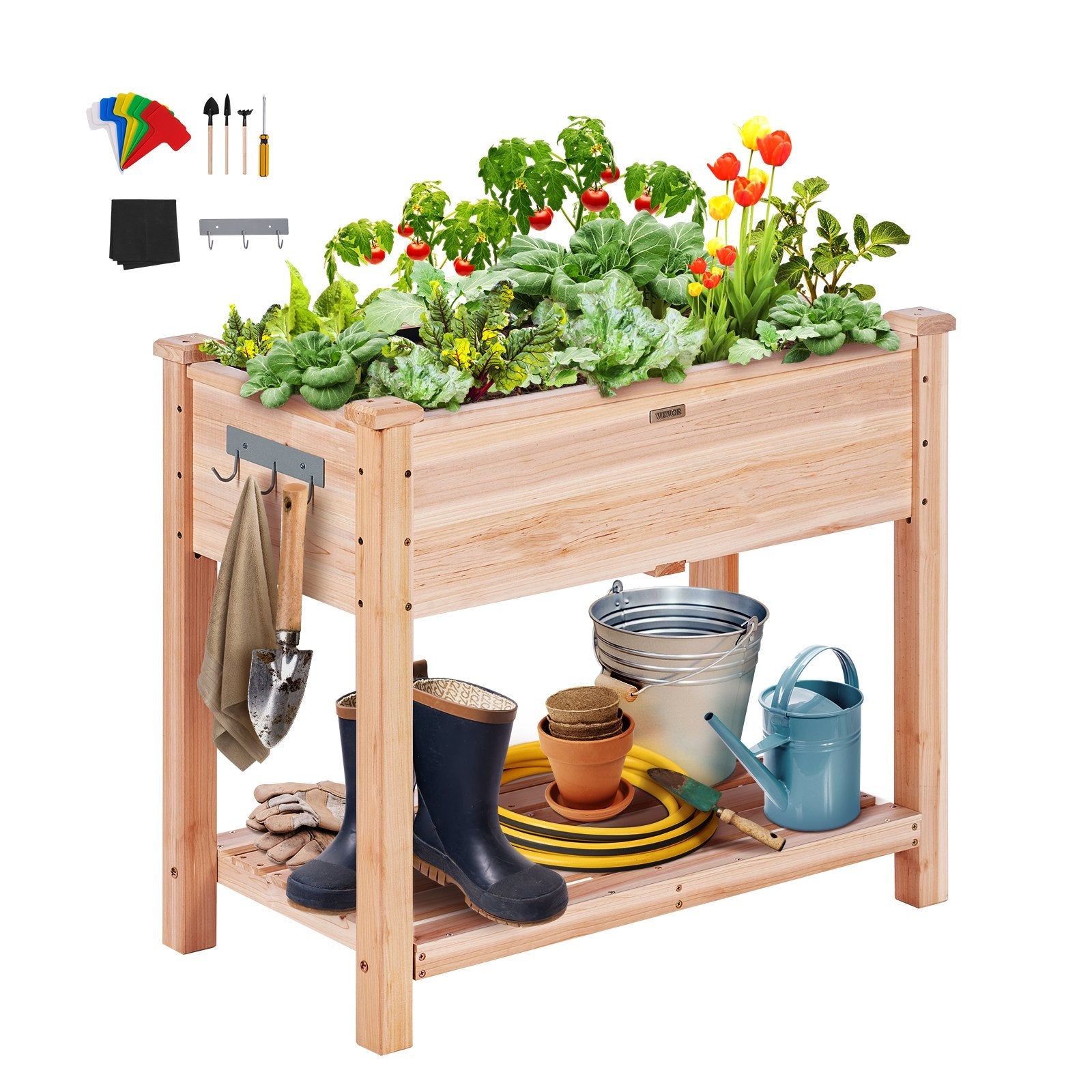 VEVOR Wooden Raised Garden Bed Planter Box 33.9x18.1x30" Flower Vegetable Herb 