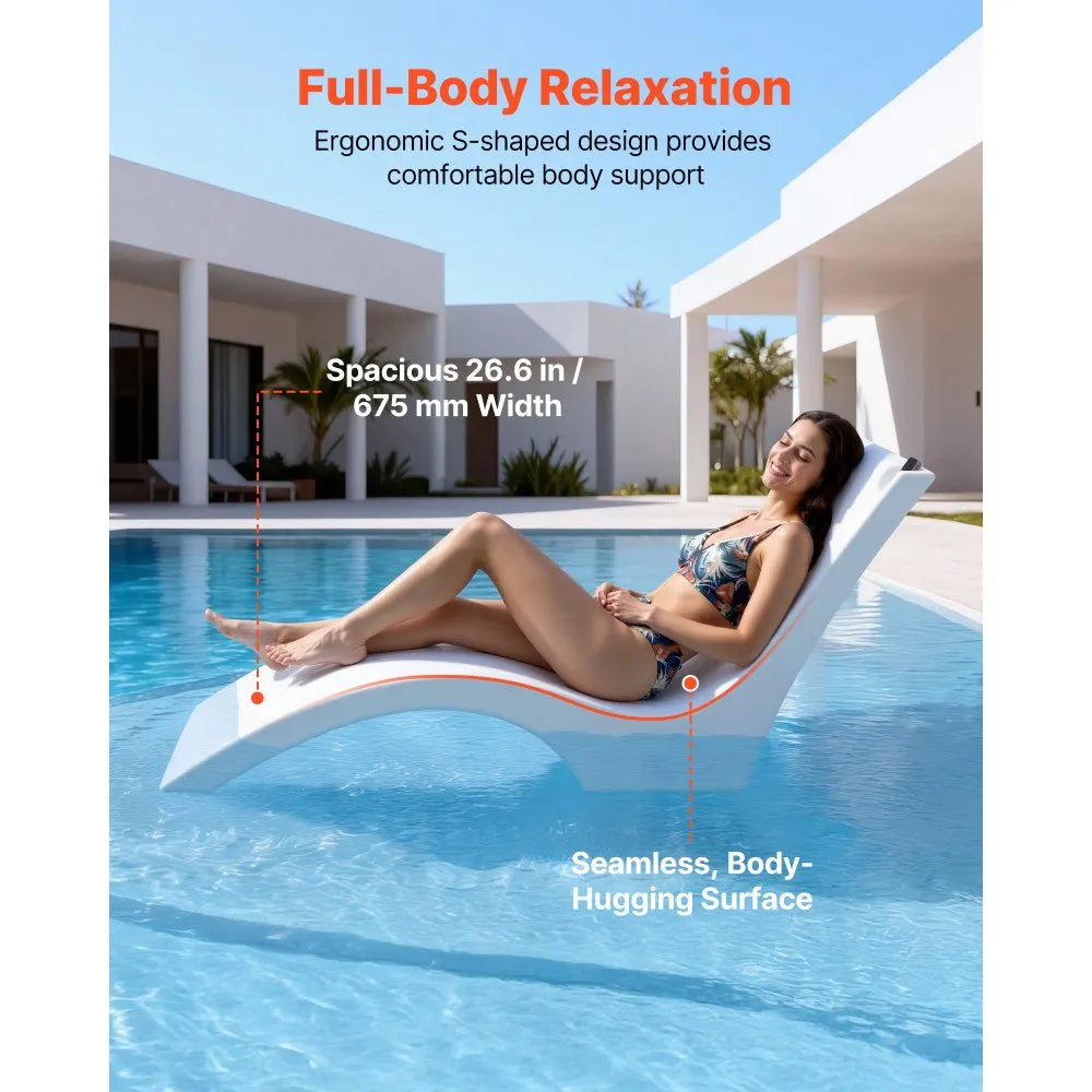 In-Pool Chaise Lounge Chairs Set of 2, Water-Filled Sun Shelf Pool Loungers with Cup & Phone Holder, White
