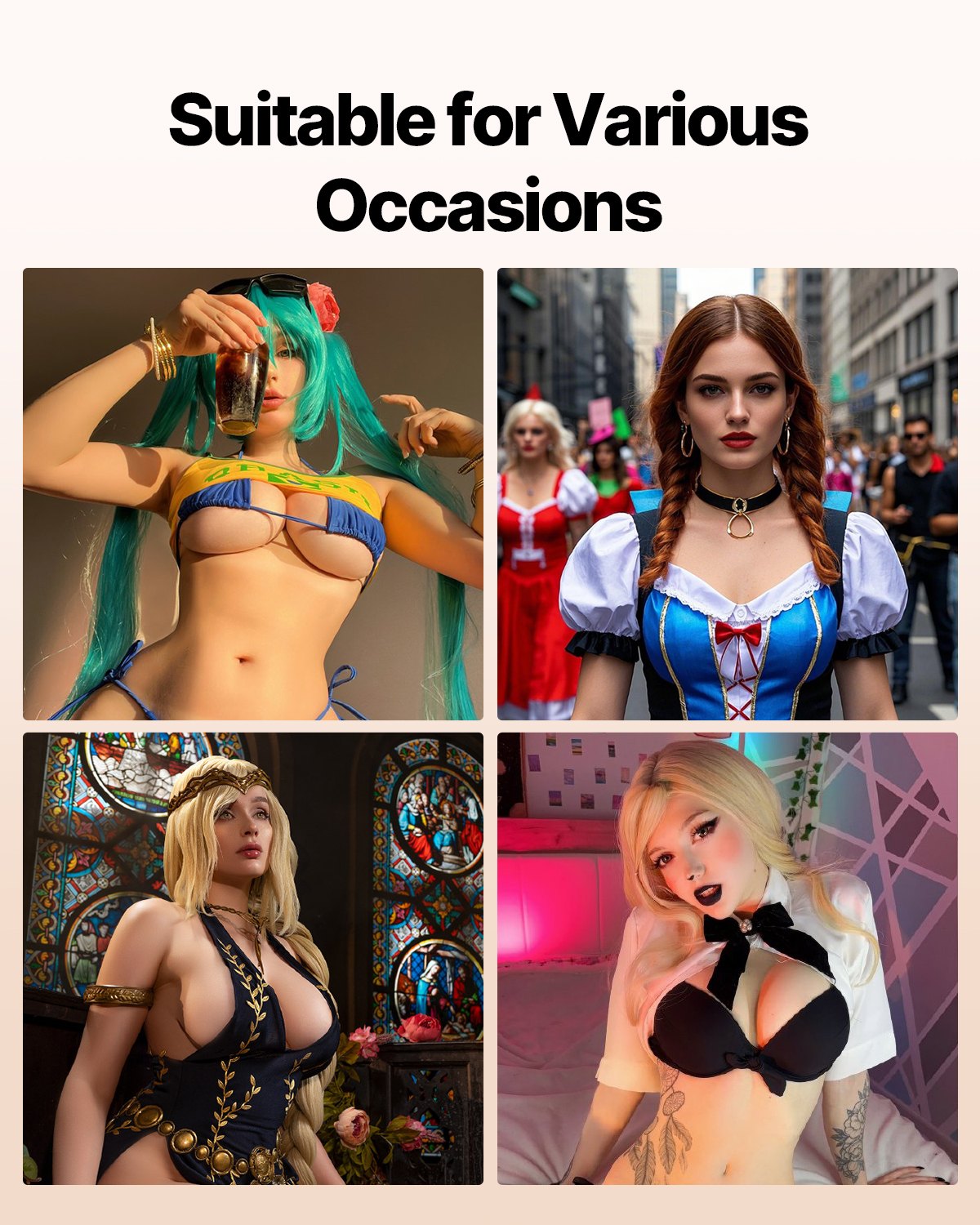 VEVOR Silicone Breastplate D-Cup High Neck Fake Breasts for Cosplay Drag Queen 