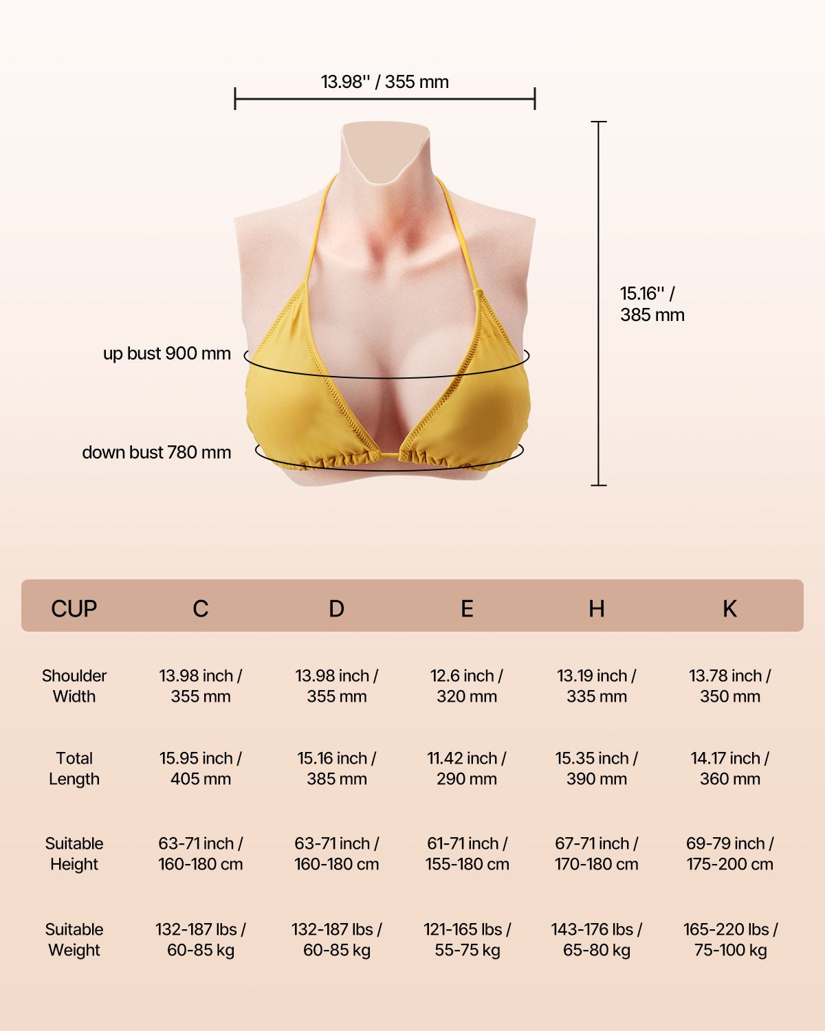 VEVOR Silicone Breastplate D-Cup High Neck Fake Breasts for Cosplay Drag Queen 