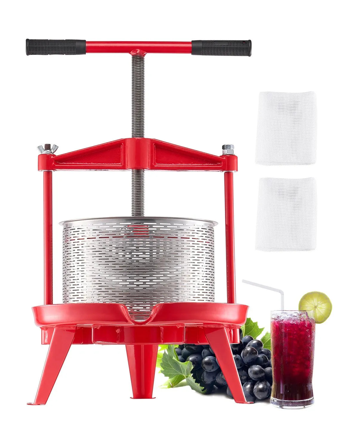 VEVOR Fruit Wine Press Manual Press for Wine Making 2.38 Gal/9L Stainless Steel