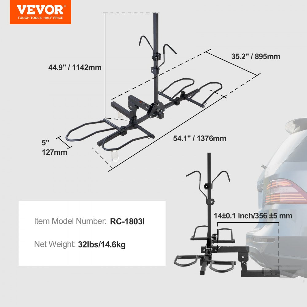 VEVOR Hitch Mount Bike Rack, 2-Bike Platform Style, 160 LBS Max Capacity Bike Rack Hitch for 2-inch Receiver, Titling and Folding Bike Carrier with Tires up to 5" Wide, for Car, SUV, Truck, RV 