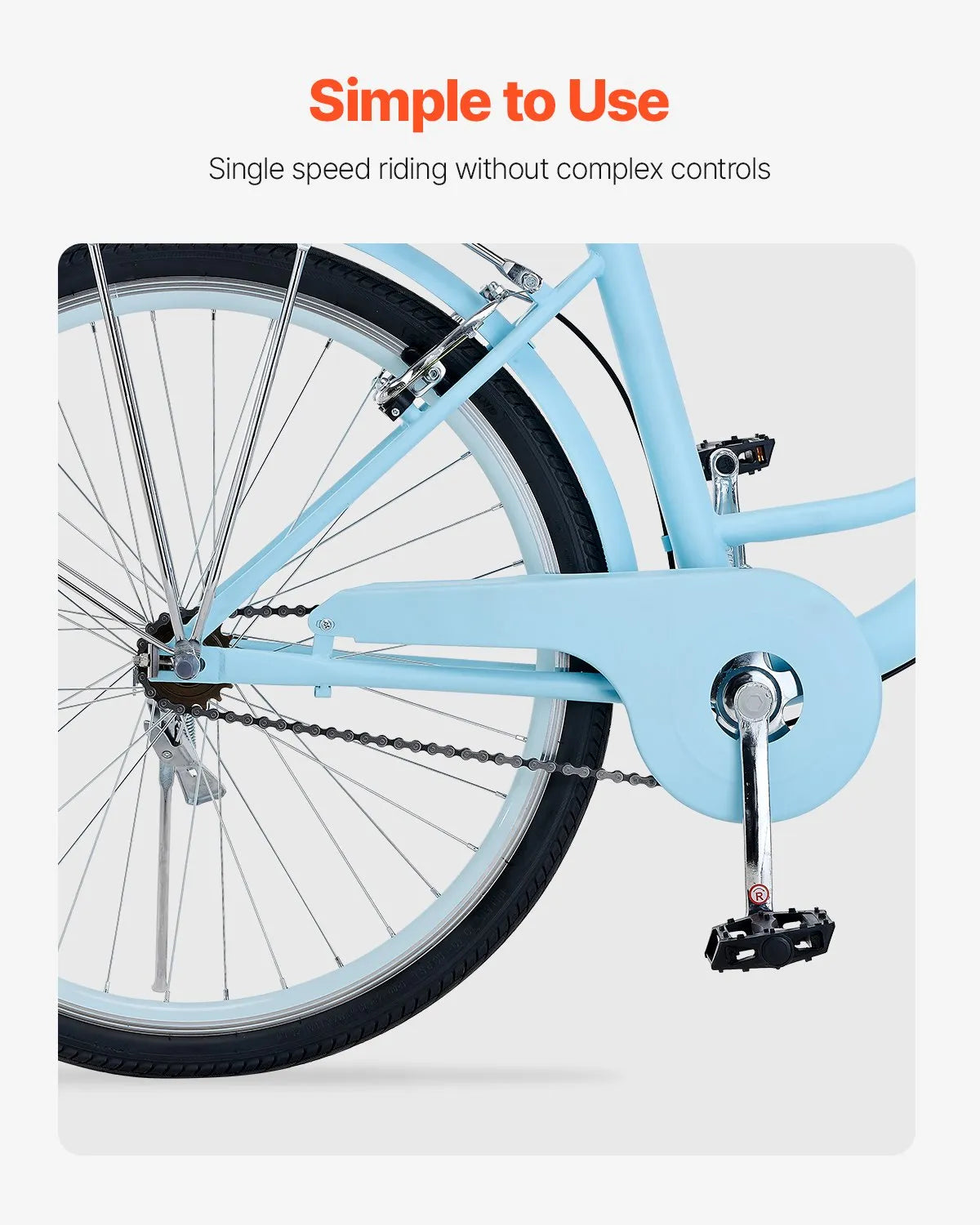 VEVOR Cruiser Bike, 1-Speed, 26-Inch Light Blue Beach Cruiser Bike with Large Capacity Basket and Rear Rack, Secure & Sturdy Cruiser Bike with Adjustable Seat, Fits for Cycling, Exercise & Shopping 