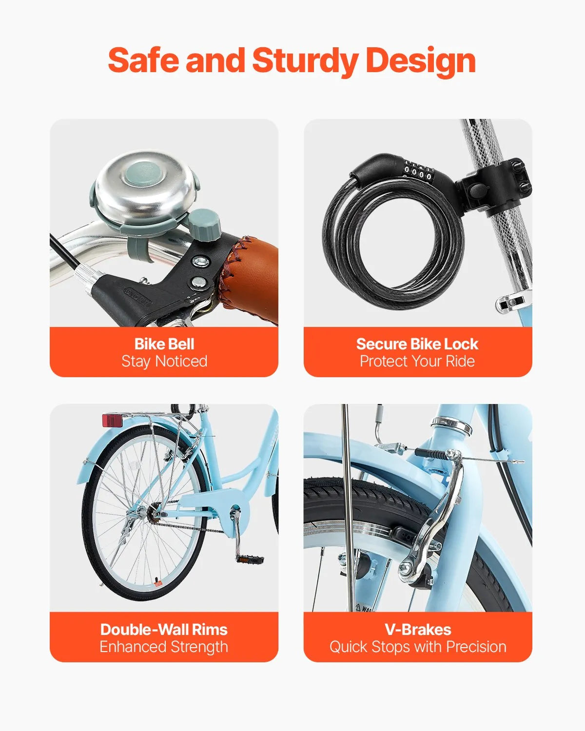 VEVOR Cruiser Bike, 1-Speed, 26-Inch Light Blue Beach Cruiser Bike with Large Capacity Basket and Rear Rack, Secure & Sturdy Cruiser Bike with Adjustable Seat, Fits for Cycling, Exercise & Shopping 