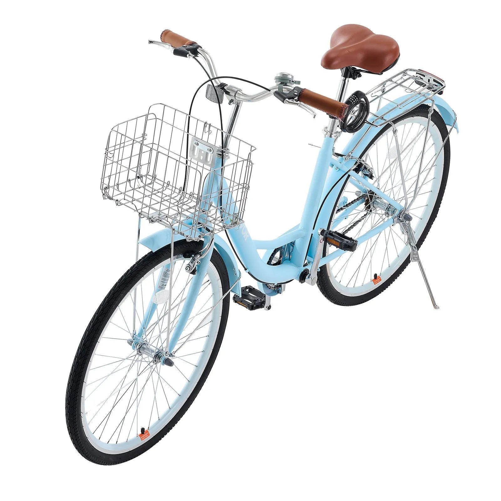 VEVOR Cruiser Bike, 1-Speed, 26-Inch Light Blue Beach Cruiser Bike with Large Capacity Basket and Rear Rack, Secure & Sturdy Cruiser Bike with Adjustable Seat, Fits for Cycling, Exercise & Shopping 