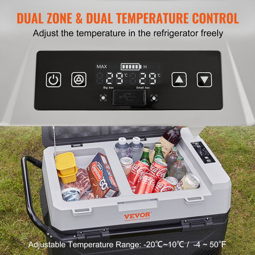 VEVOR Car Refrigerator, 12 Volt Car Refrigerator Fridge, 40QT/38L Dual Zone Portable Freezer, -4?-50? Adjustable Range, 12/24V DC and 100-240V AC Compressor Cooler for Outdoor, Camping, Travel, RV 