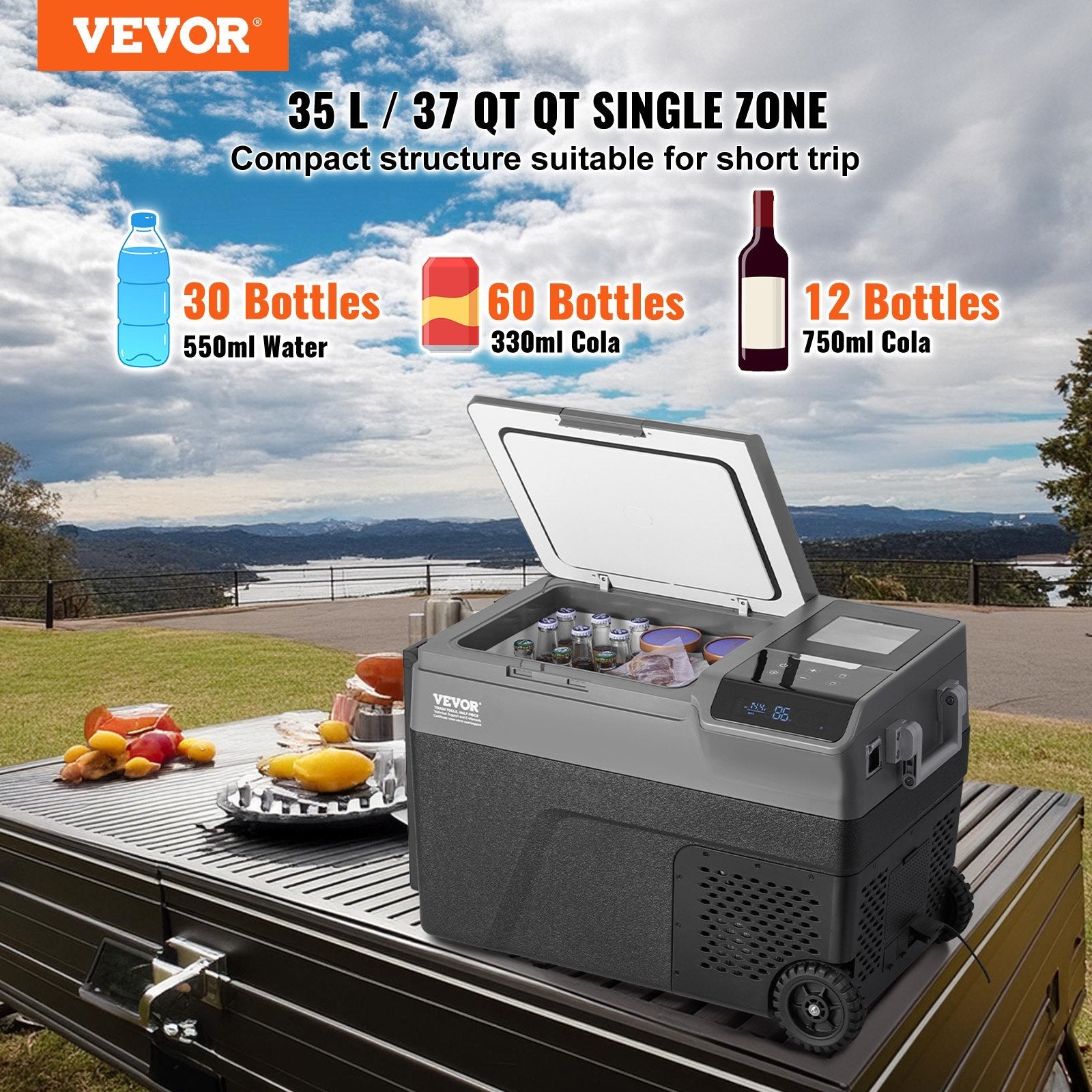 VEVOR Portable Car Refrigerator Freezer w/ Ice Making Function 37QT Single Zone 