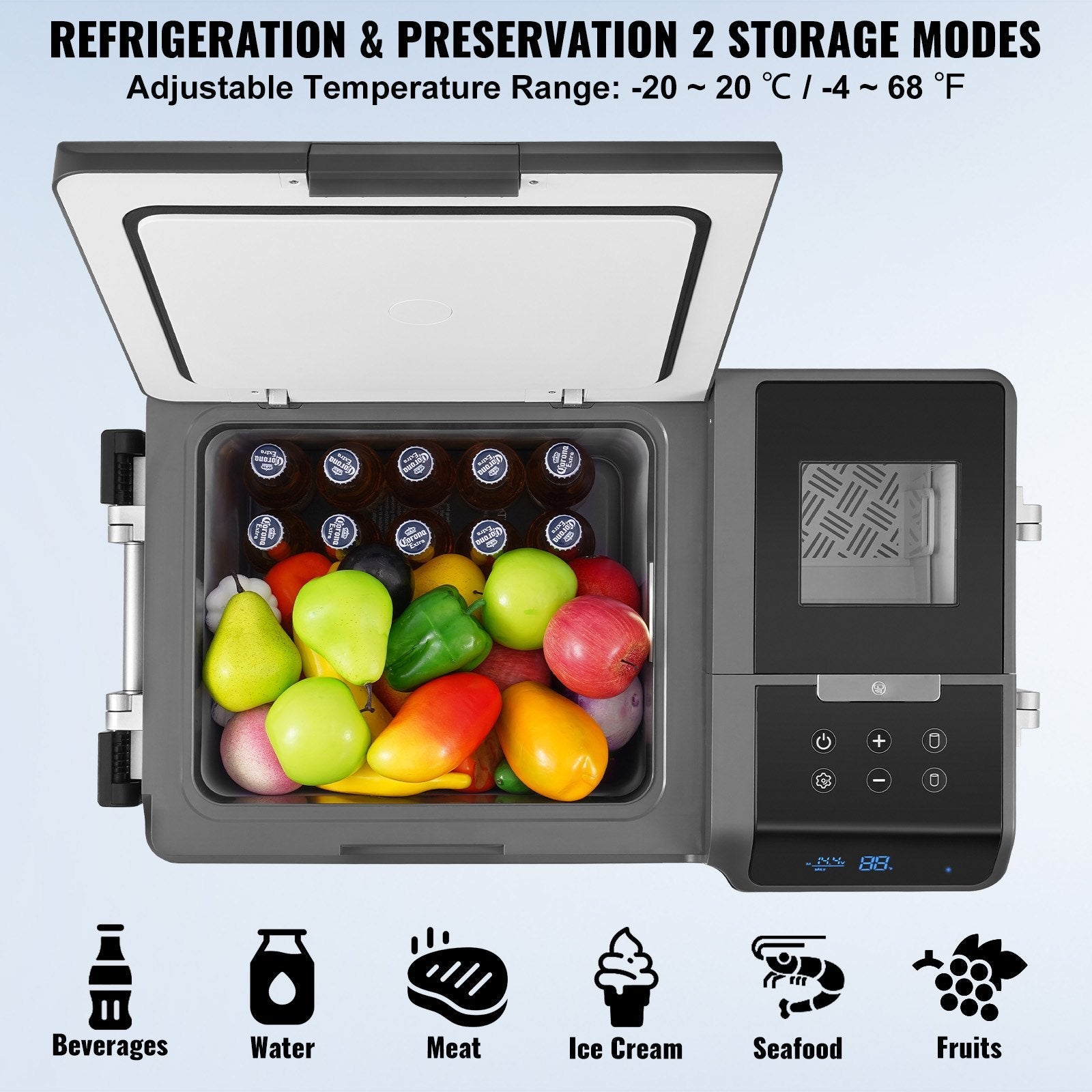 VEVOR Portable Car Refrigerator Freezer w/ Ice Making Function 37QT Single Zone 