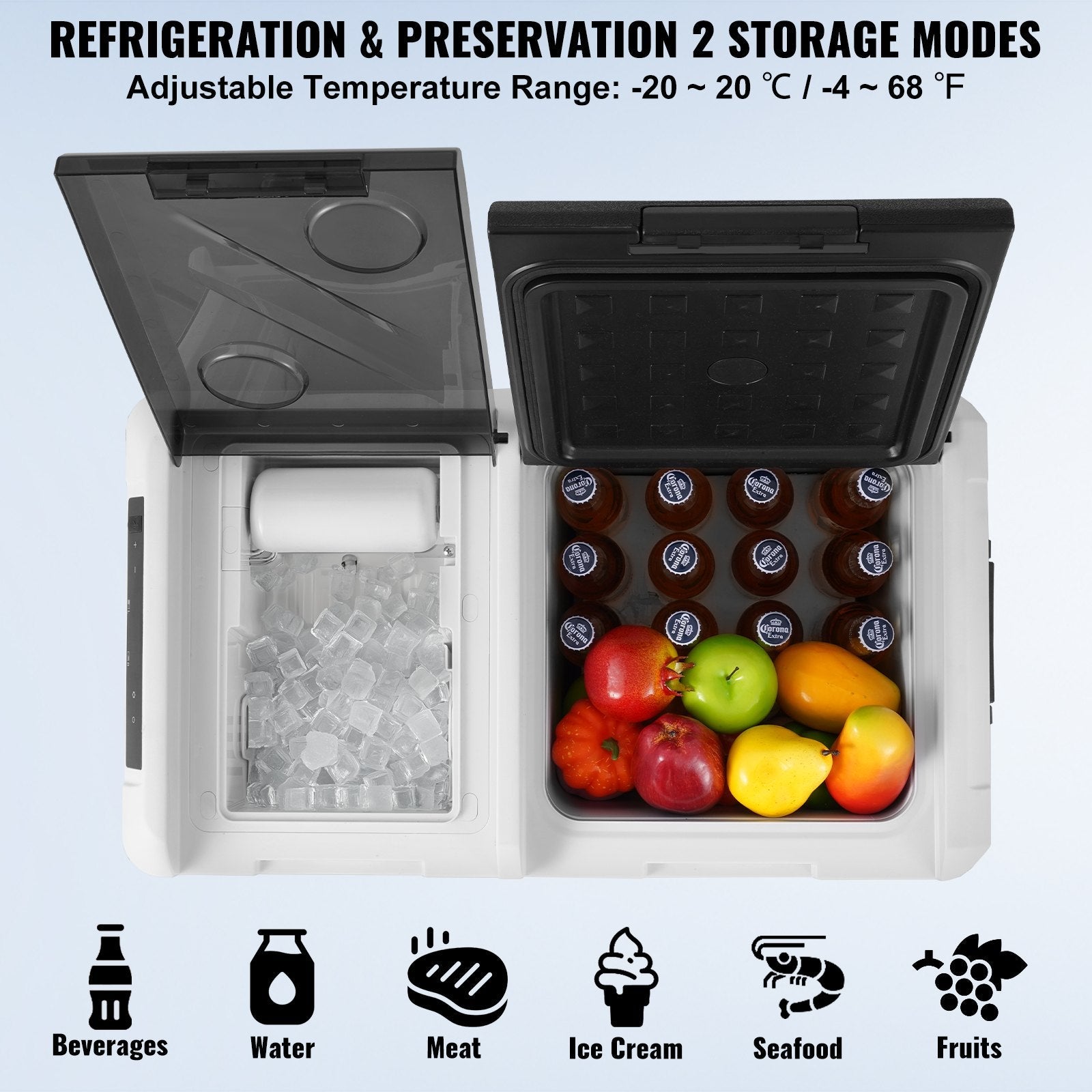 VEVOR Portable Car Refrigerator Freezer w/ Ice Making Function 38QT Dual Zone 