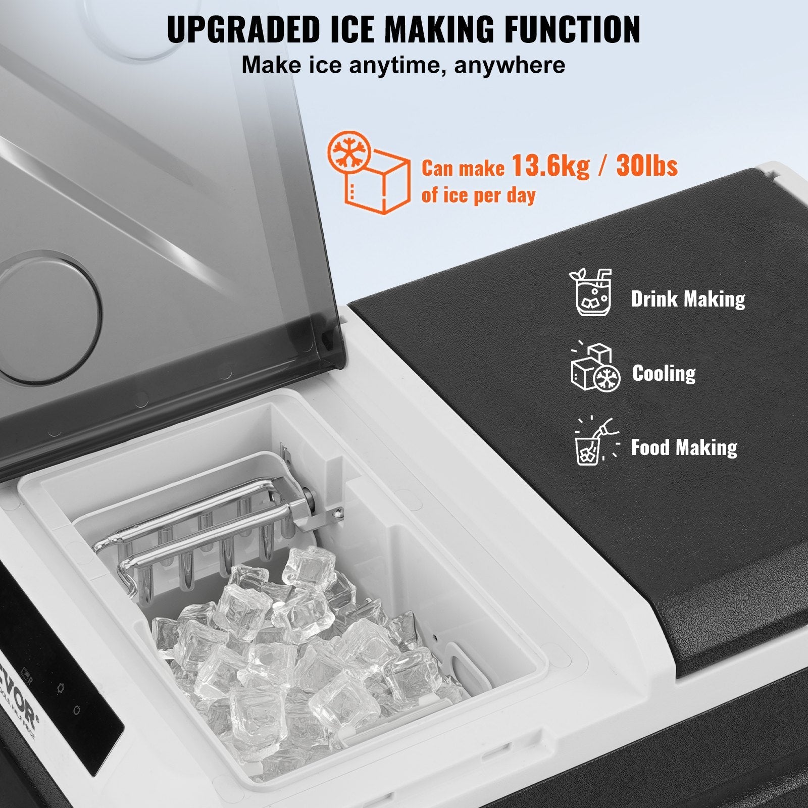 VEVOR Portable Car Refrigerator Freezer w/ Ice Making Function 38QT Dual Zone 