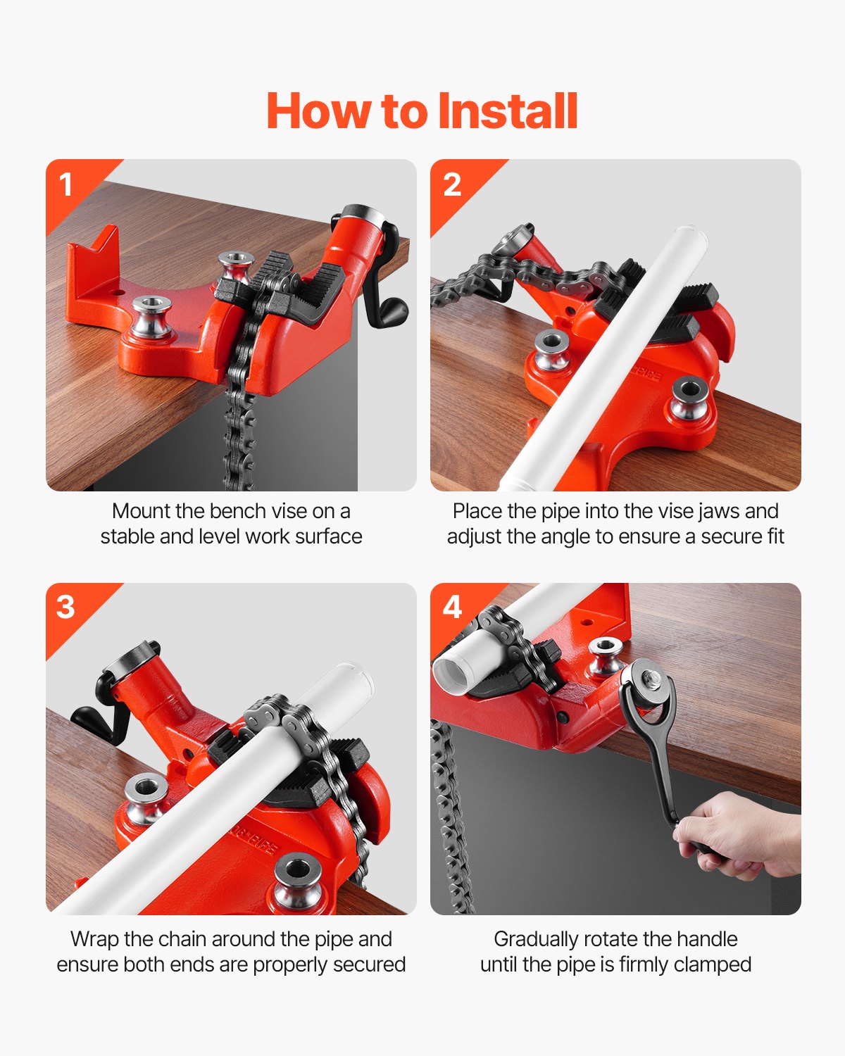 VEVOR Screw Bench Chain Vise 1/4 to 6 inch Capacity Heavy Duty Chain Pipe Vise 