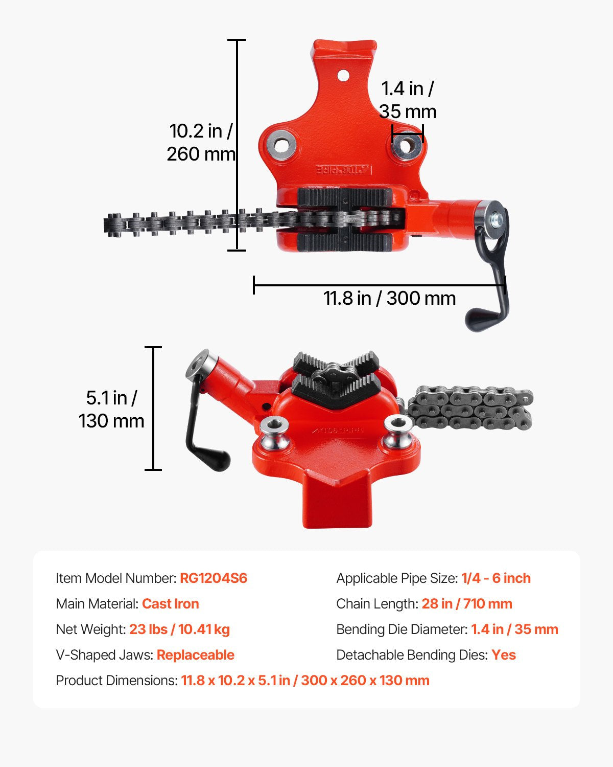 VEVOR Screw Bench Chain Vise 1/4 to 6 inch Capacity Heavy Duty Chain Pipe Vise 