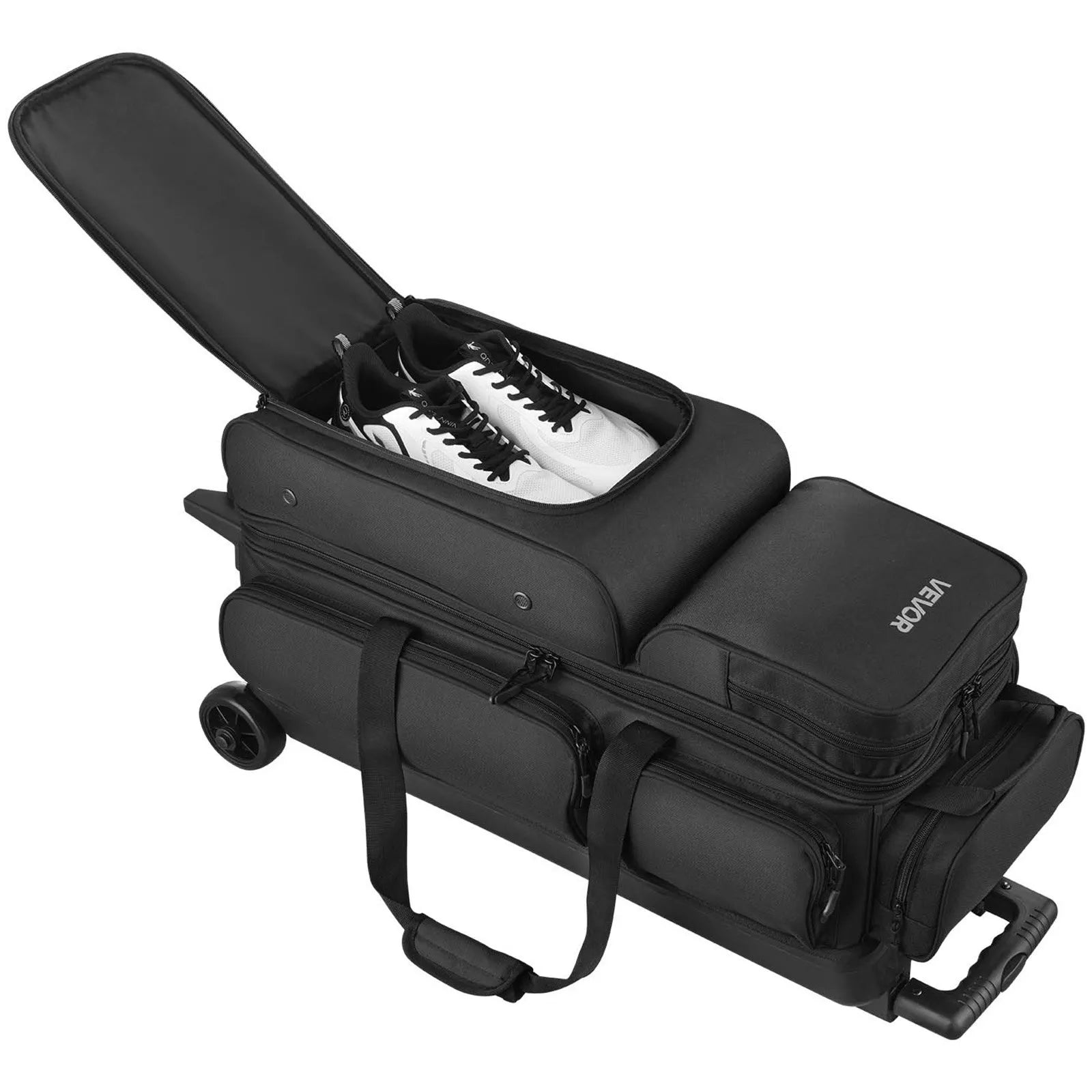 3-Ball Double Roller Bowling Bag with Wheels, Separate Shoe Compartment & Accessory Pocket