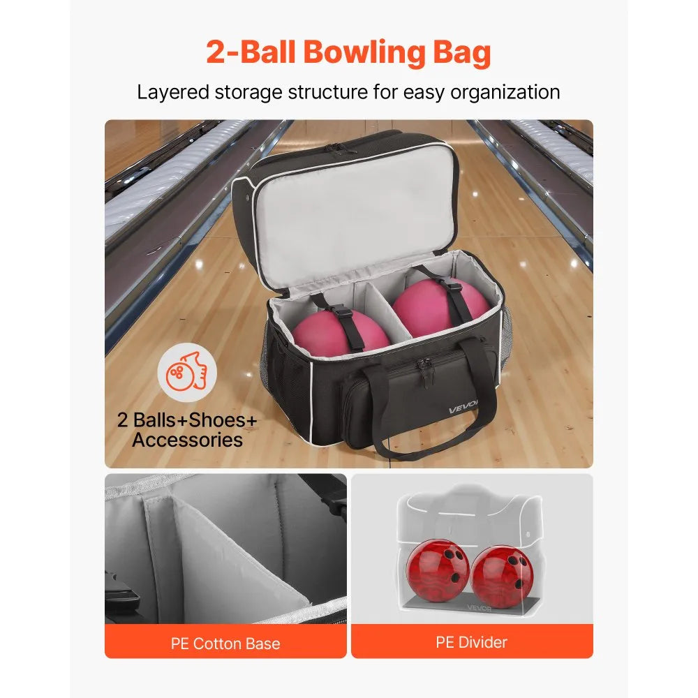 2-Ball Four-Wheel Bowling Bag with Separate Shoe Compartment, Accessory Pocket & Retractable Handle