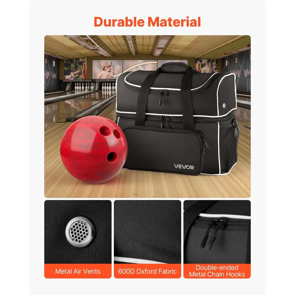 2-Ball Four-Wheel Bowling Bag with Separate Shoe Compartment, Accessory Pocket & Retractable Handle