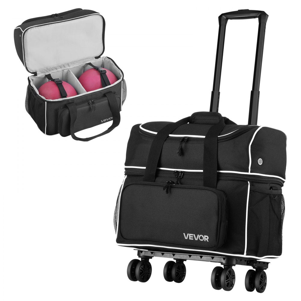 2-Ball Four-Wheel Bowling Bag with Separate Shoe Compartment, Accessory Pocket & Retractable Handle
